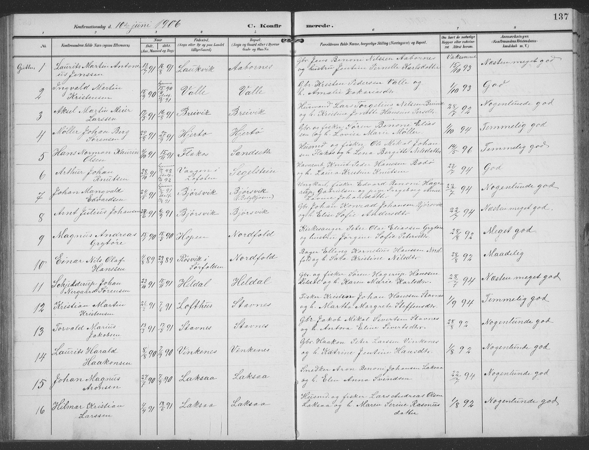 Ministerialprotokoller, klokkerbøker og fødselsregistre - Nordland, SAT/A-1459/858/L0835: Parish register (copy) no. 858C02, 1904-1940, p. 137