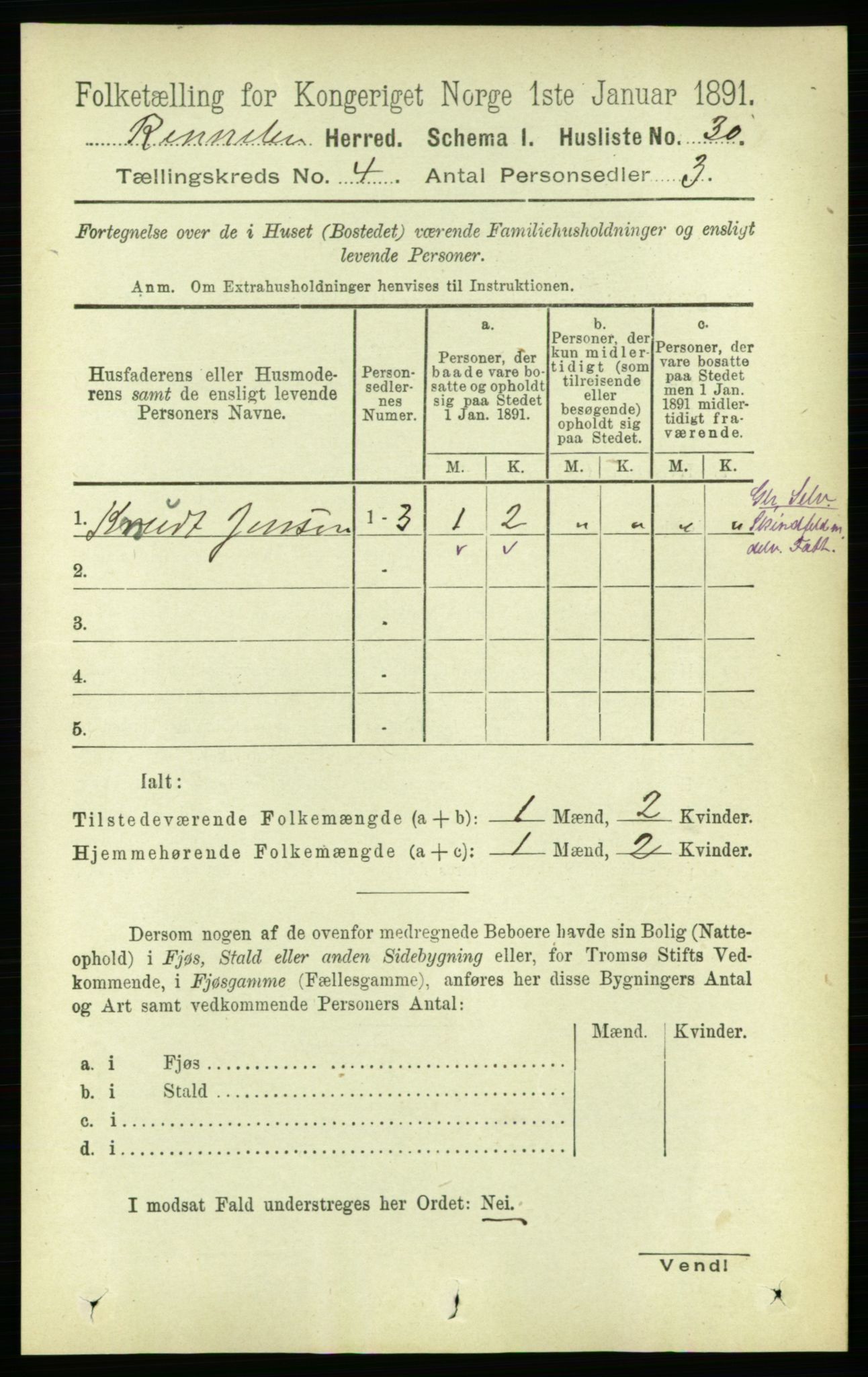 RA, 1891 census for 1635 Rennebu, 1891, p. 1919