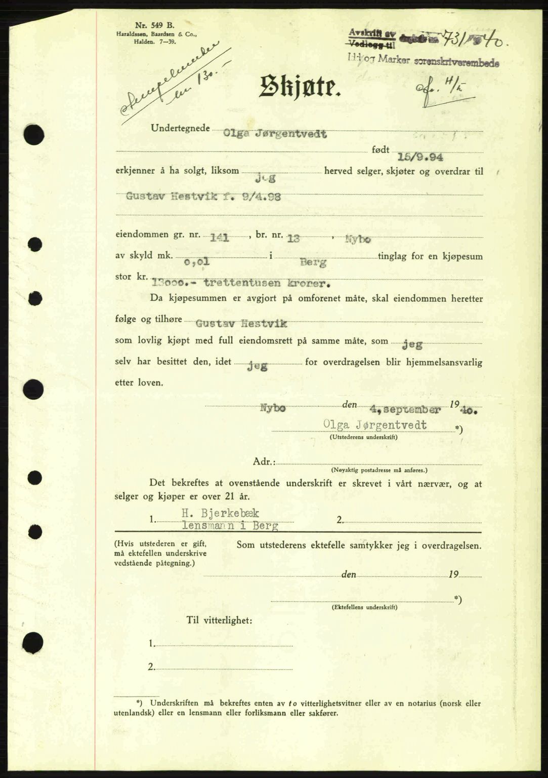 Idd og Marker sorenskriveri, AV/SAO-A-10283/G/Gb/Gbb/L0004: Mortgage book no. A4, 1940-1941, Diary no: : 731/1940