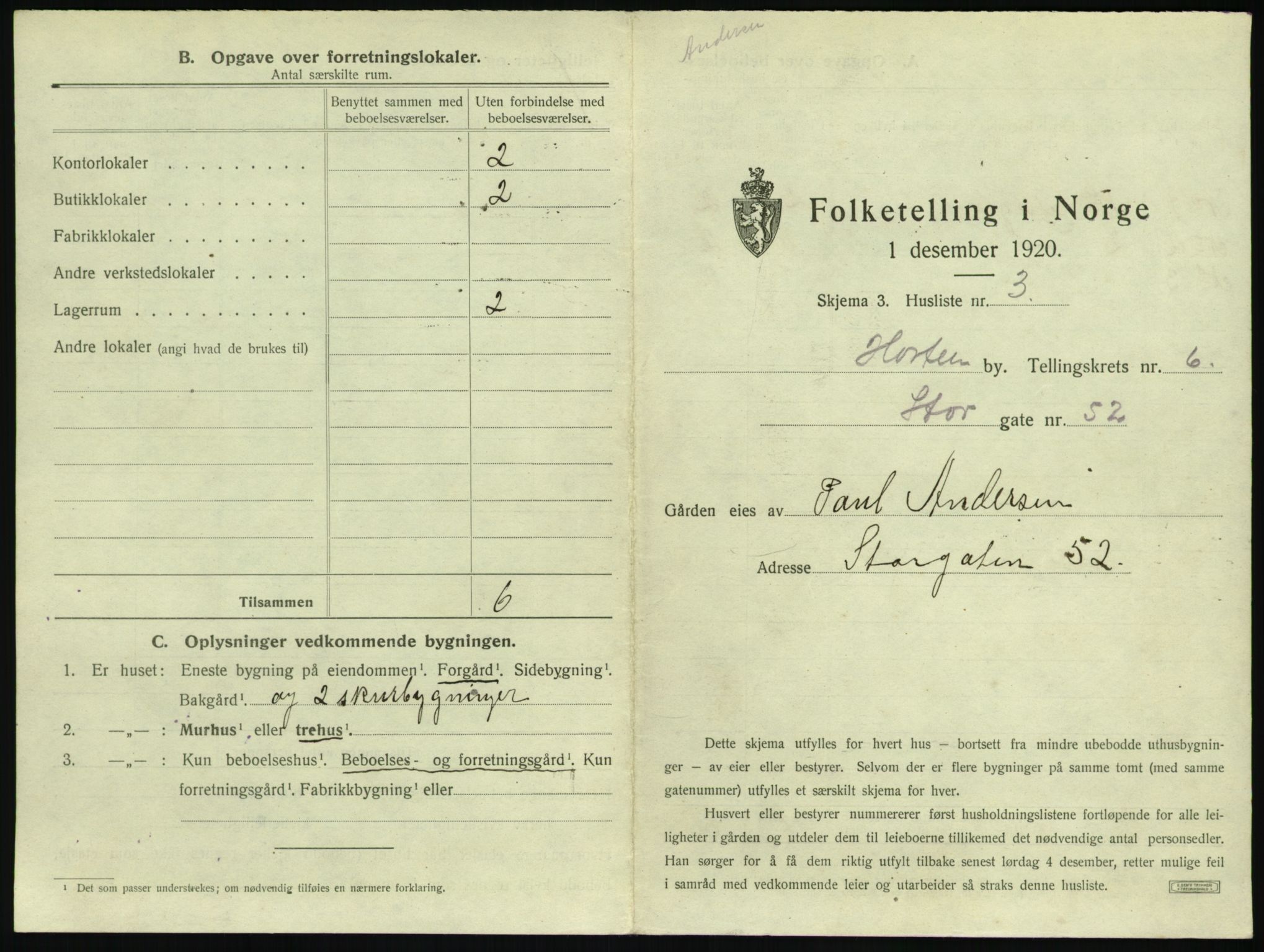 SAKO, 1920 census for Horten, 1920, p. 1927