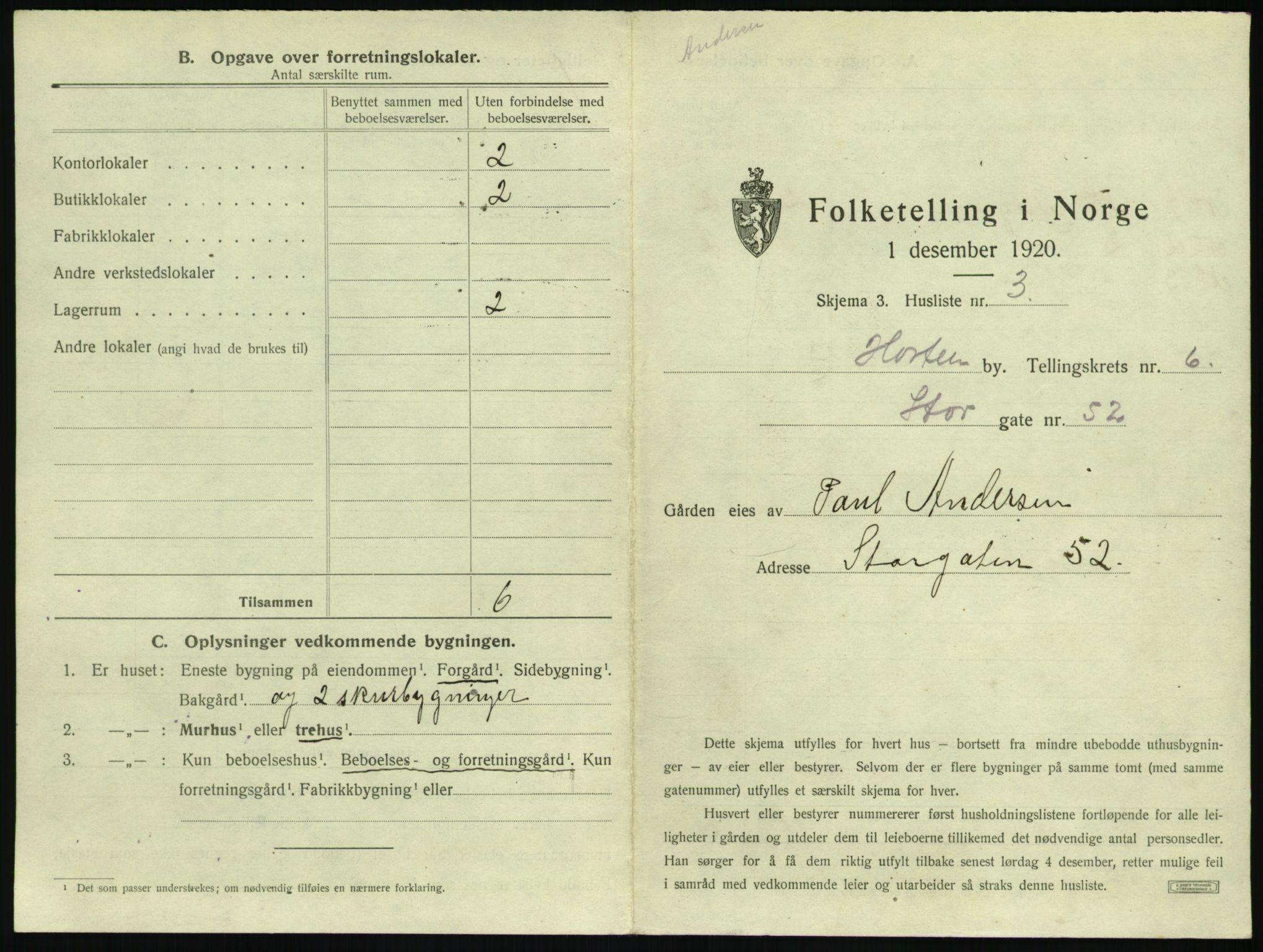 SAKO, 1920 census for Horten, 1920, p. 1927