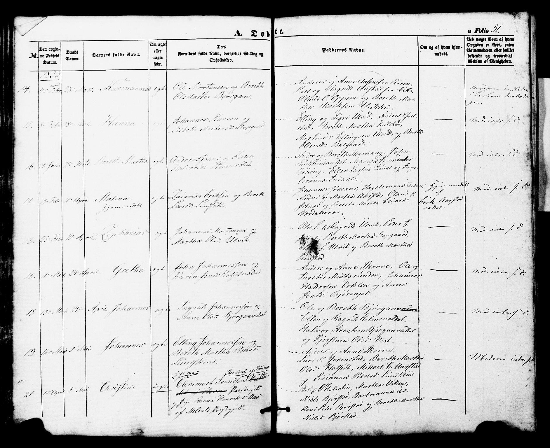 Ministerialprotokoller, klokkerbøker og fødselsregistre - Nord-Trøndelag, AV/SAT-A-1458/724/L0268: Parish register (copy) no. 724C04, 1846-1878, p. 51