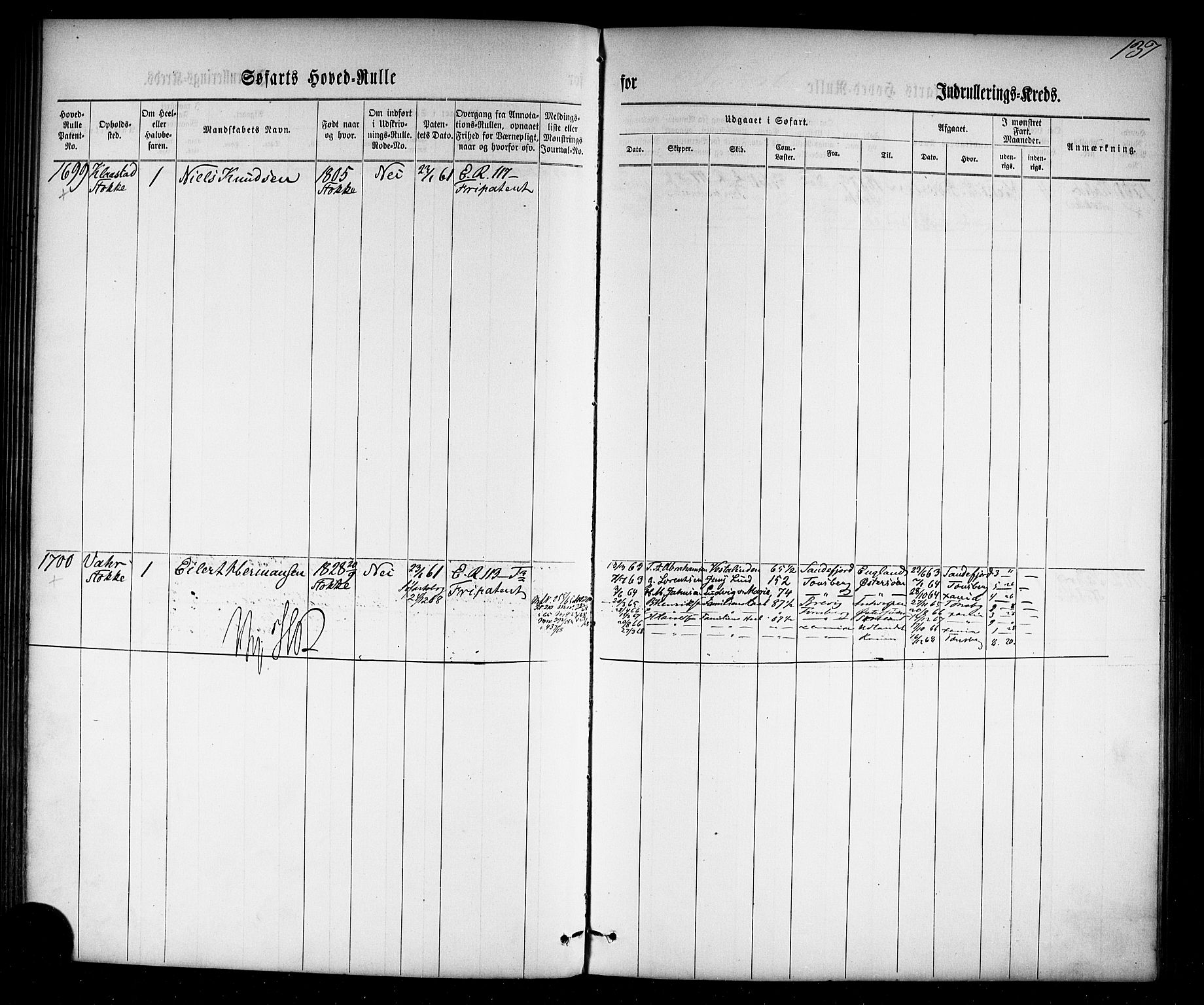 Tønsberg innrulleringskontor, SAKO/A-786/F/Fc/Fca/L0002: Hovedrulle Patent nr. 1429-2133, 1861-1868, p. 176