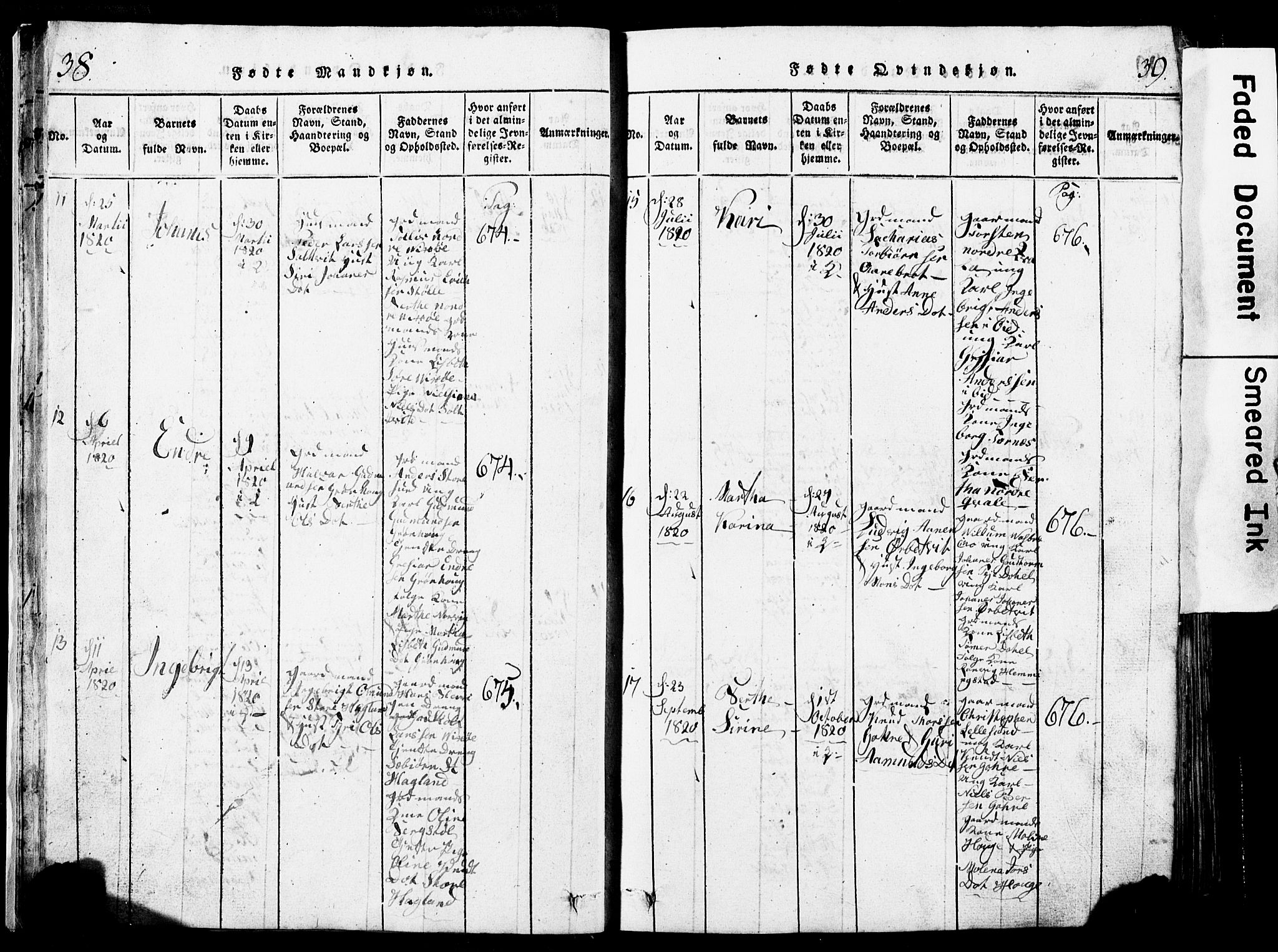 Torvastad sokneprestkontor, SAST/A -101857/H/Ha/Hab/L0002: Parish register (copy) no. B 2, 1817-1834, p. 38-39