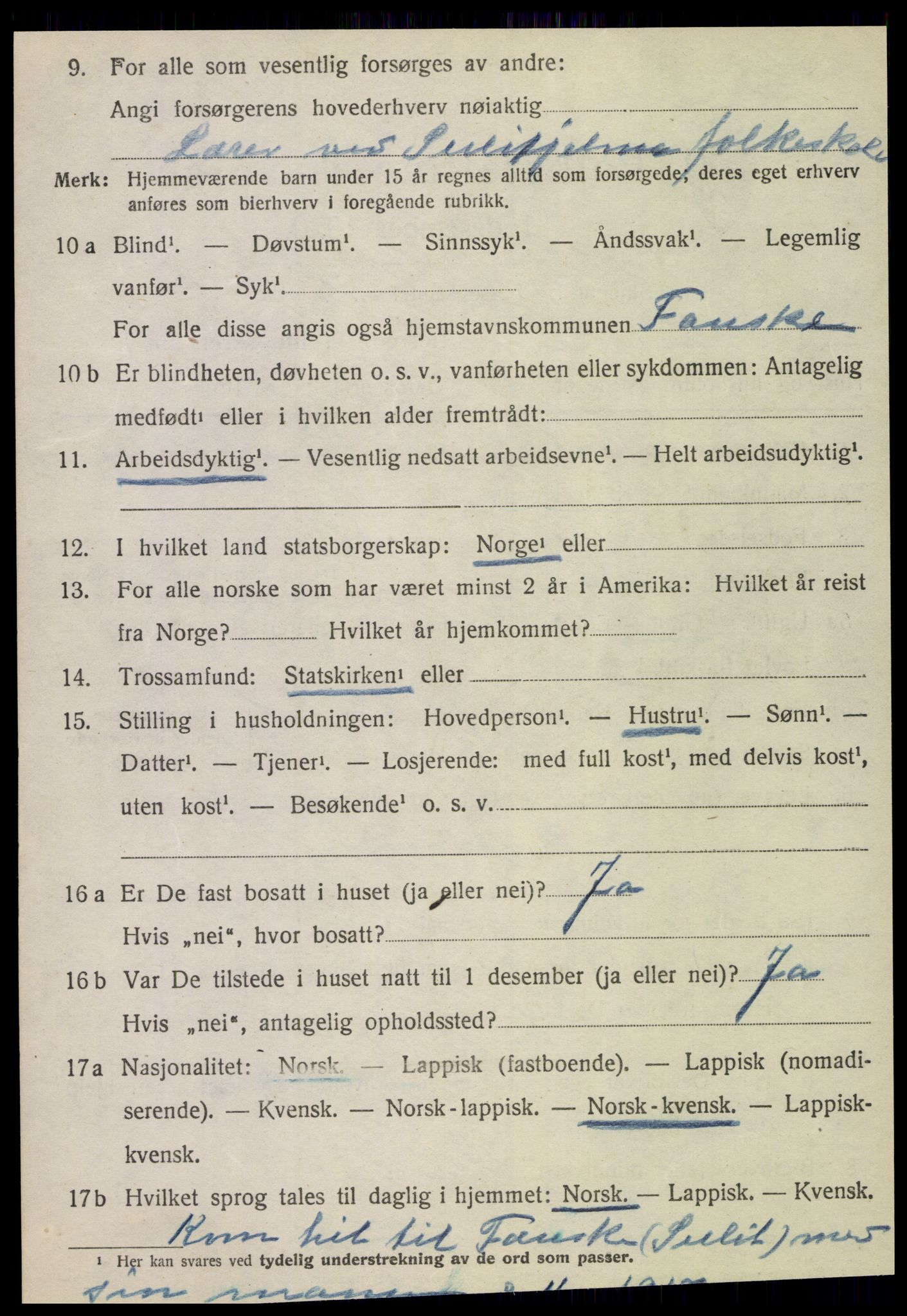 SAT, 1920 census for Fauske, 1920, p. 5441