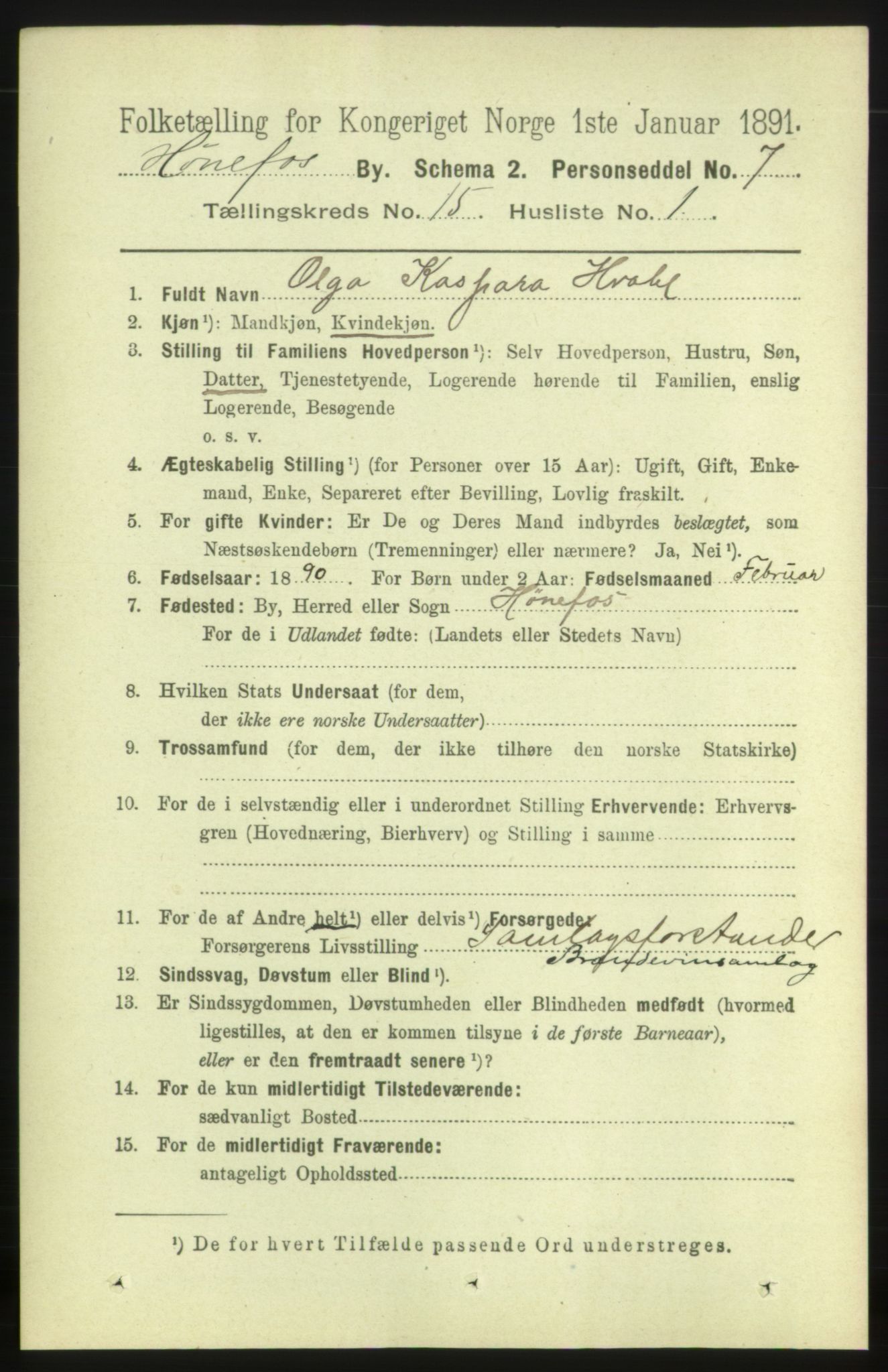 RA, 1891 census for 0601 Hønefoss, 1891, p. 1721