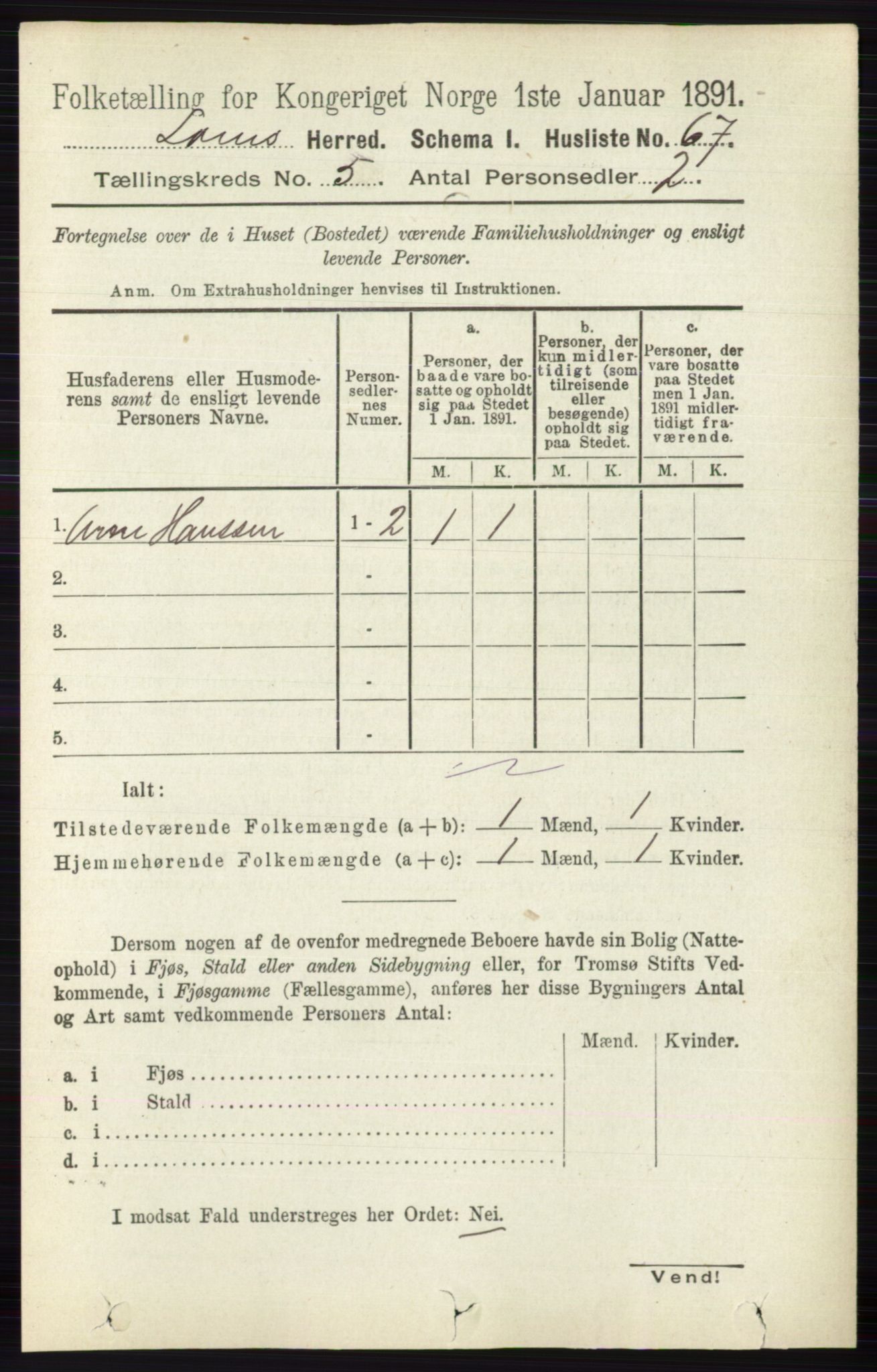 RA, 1891 census for 0514 Lom, 1891, p. 1844