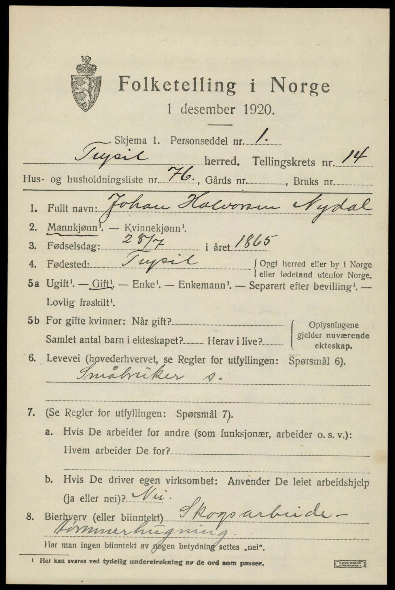 SAH, 1920 census for Trysil, 1920, p. 8777