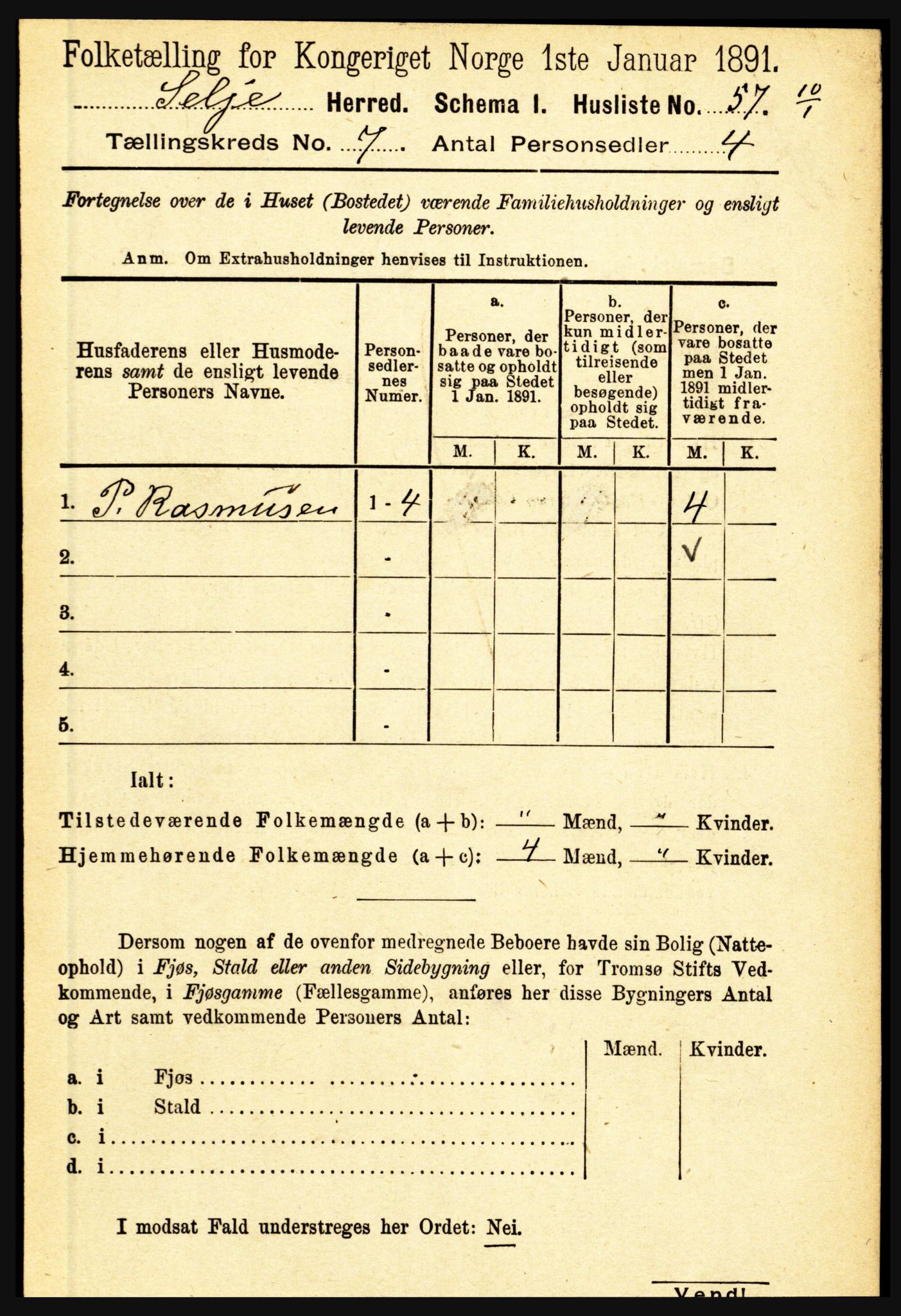 RA, 1891 census for 1441 Selje, 1891, p. 2001