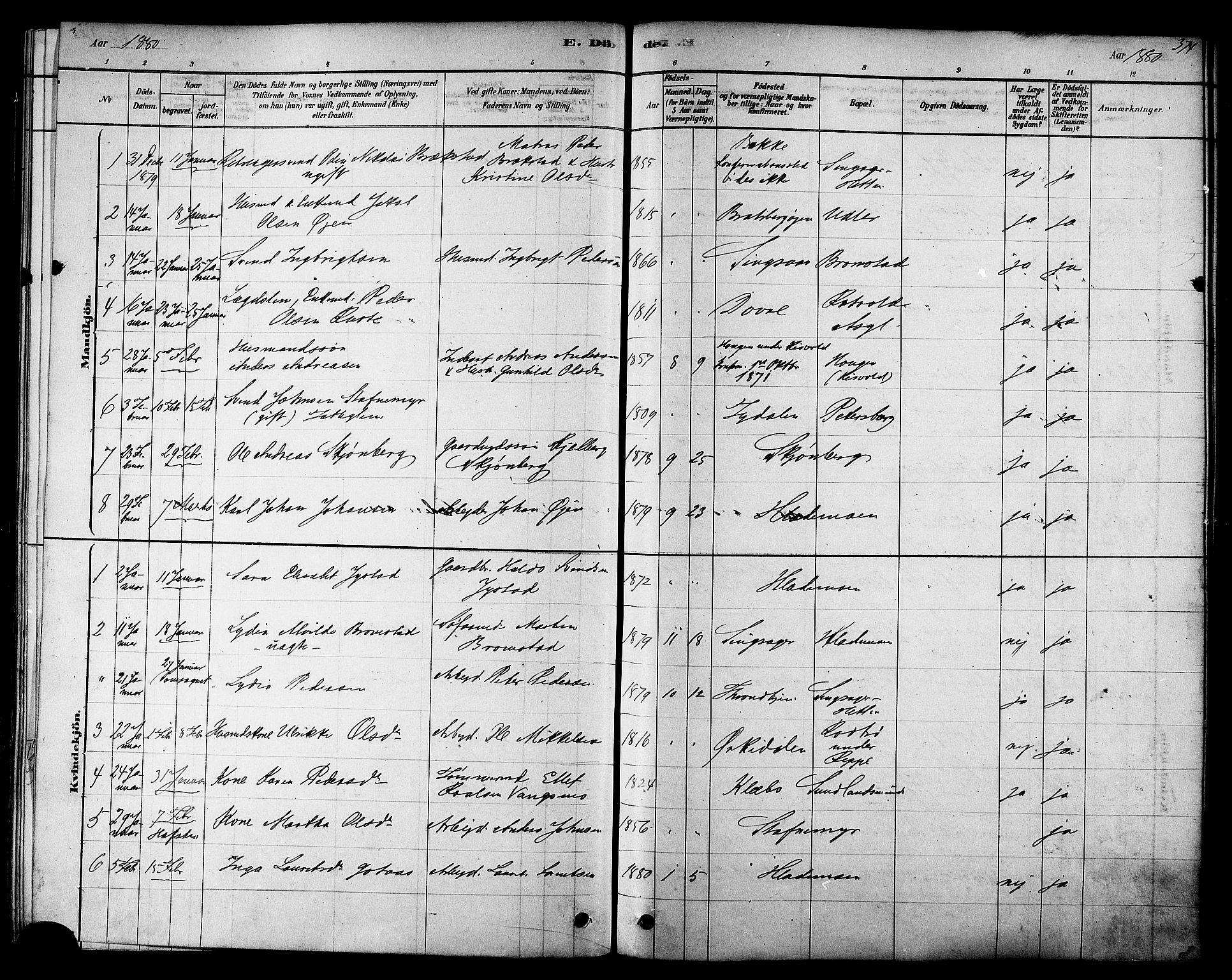 Ministerialprotokoller, klokkerbøker og fødselsregistre - Sør-Trøndelag, AV/SAT-A-1456/606/L0294: Parish register (official) no. 606A09, 1878-1886, p. 374