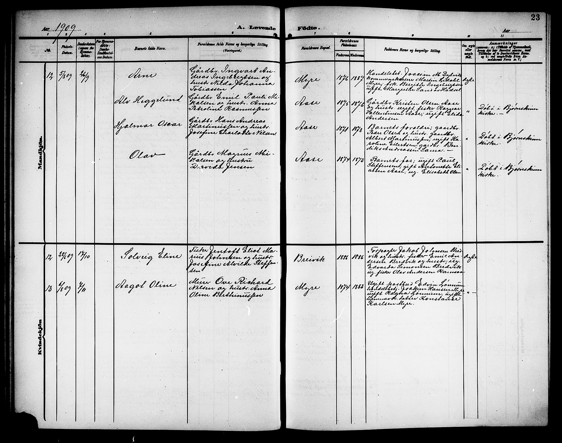 Ministerialprotokoller, klokkerbøker og fødselsregistre - Nordland, AV/SAT-A-1459/897/L1414: Parish register (copy) no. 897C04, 1904-1915, p. 23