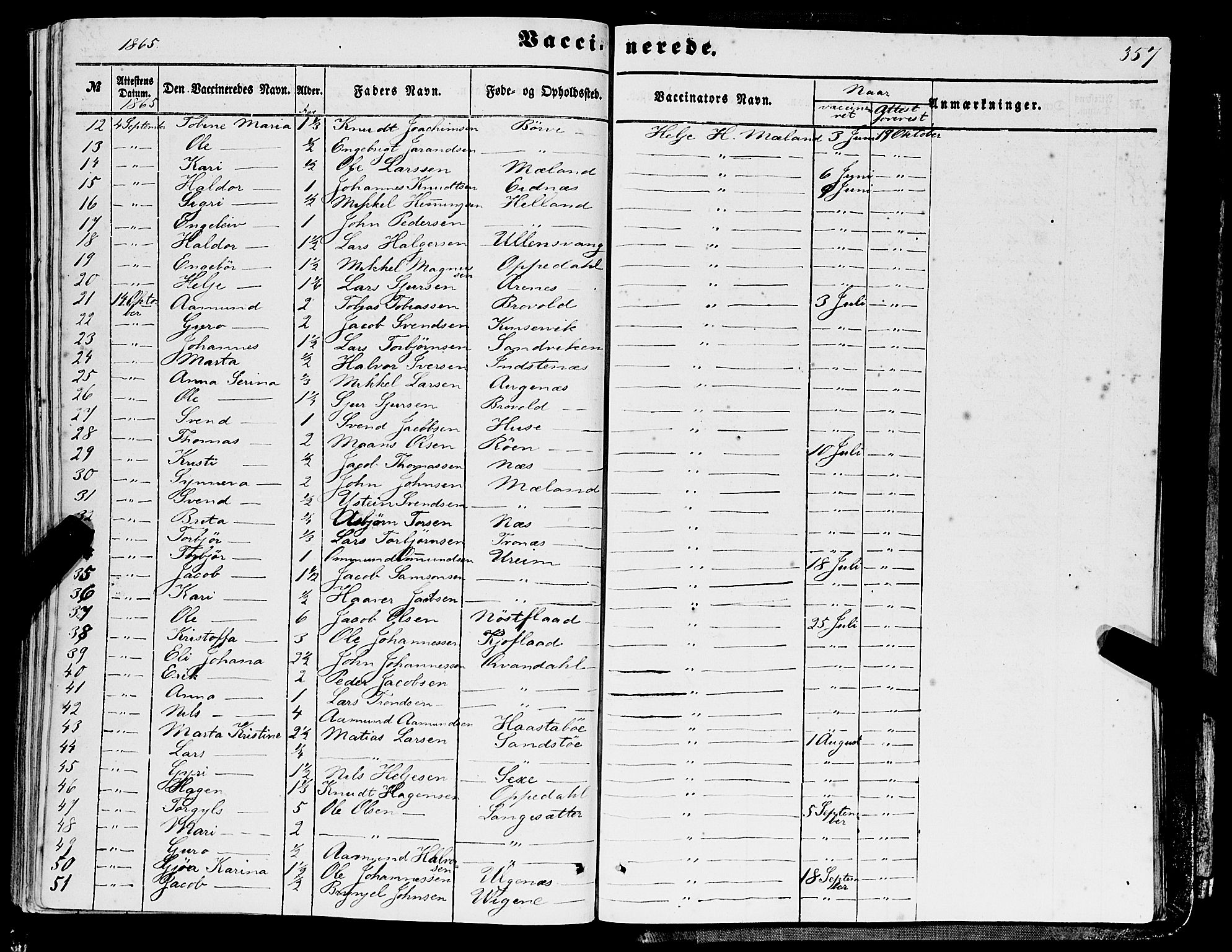 Ullensvang sokneprestembete, AV/SAB-A-78701/H/Haa: Parish register (official) no. A 11, 1854-1866, p. 357