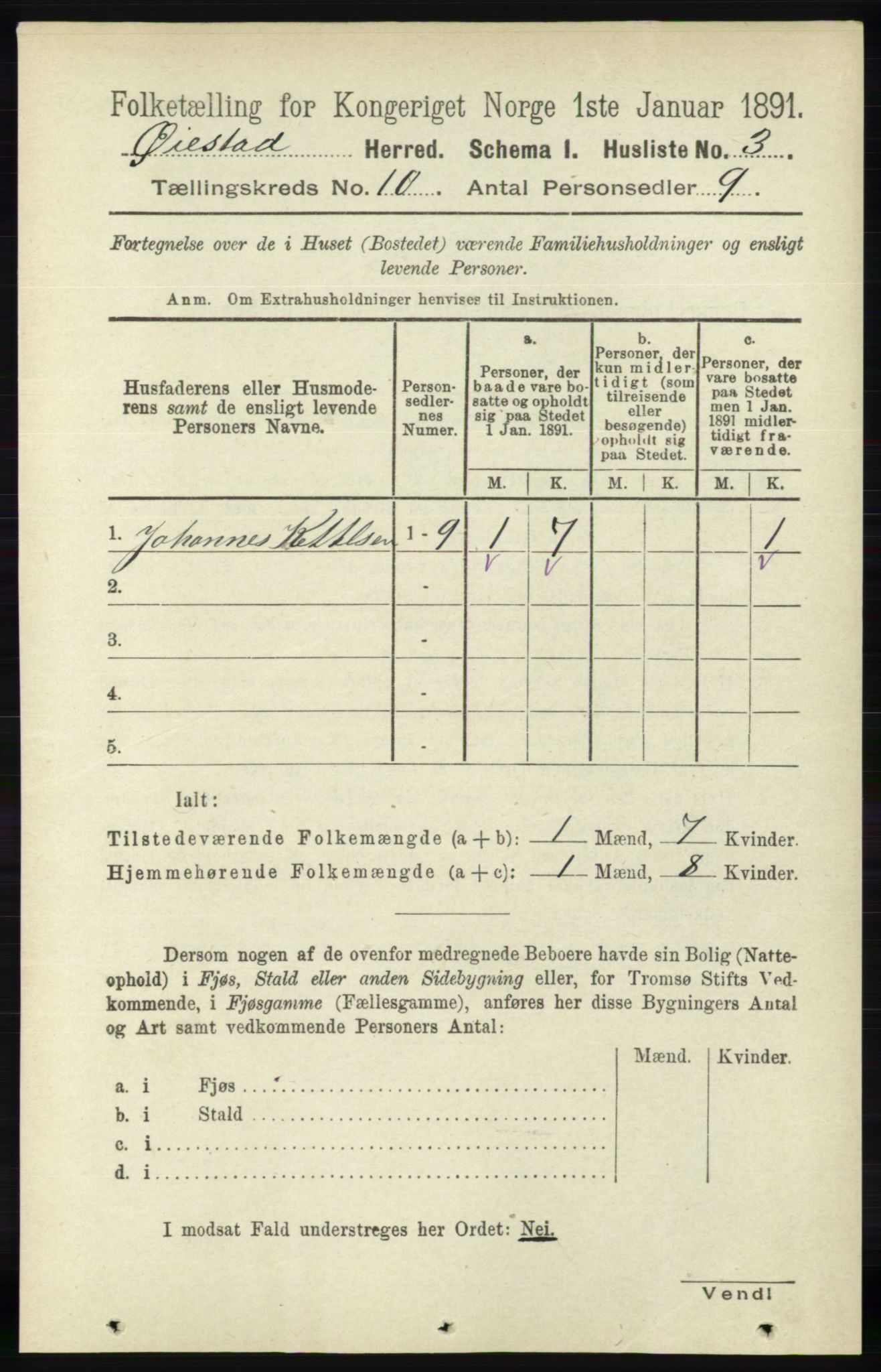 RA, 1891 census for 0920 Øyestad, 1891, p. 4069