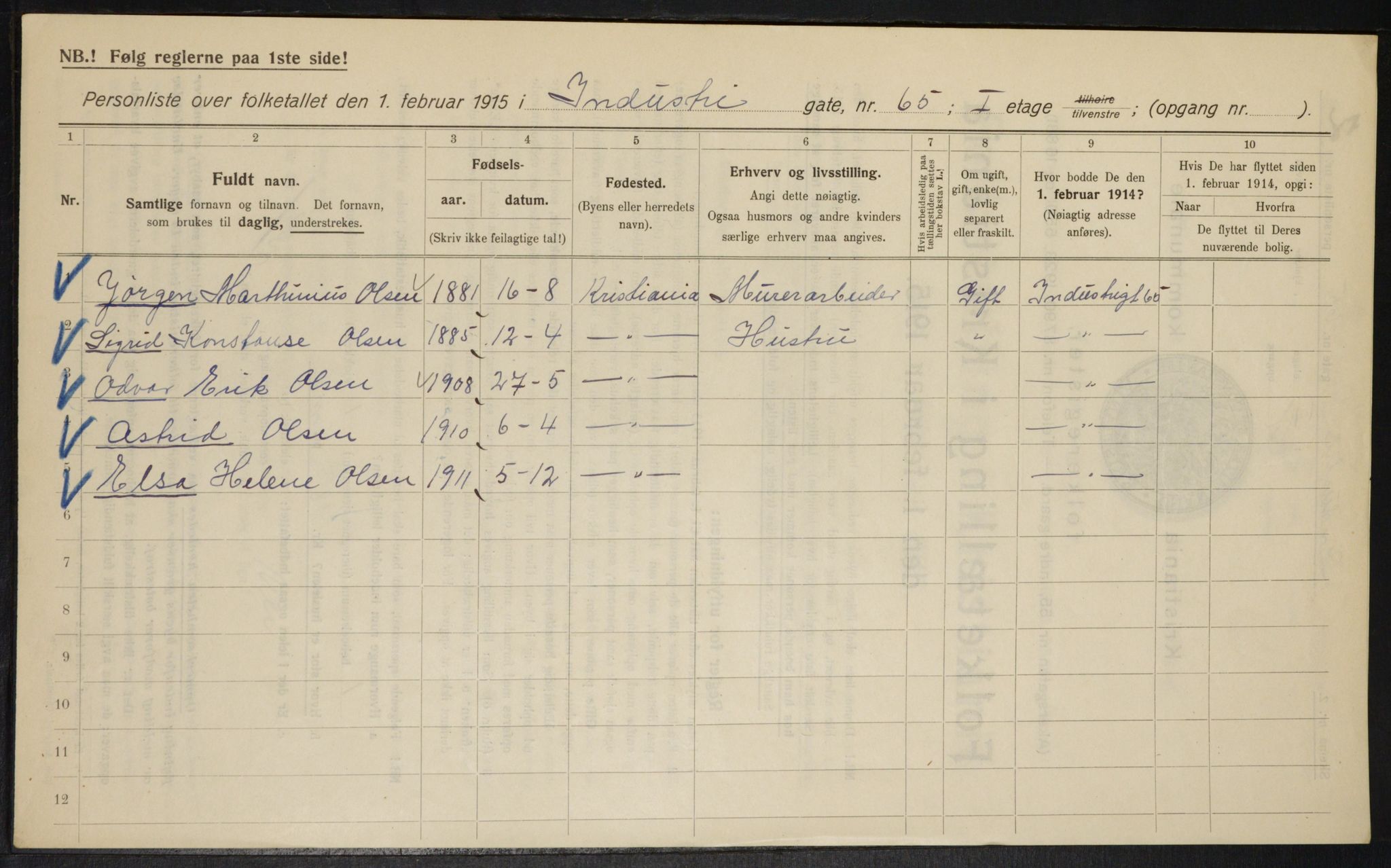 OBA, Municipal Census 1915 for Kristiania, 1915, p. 43200