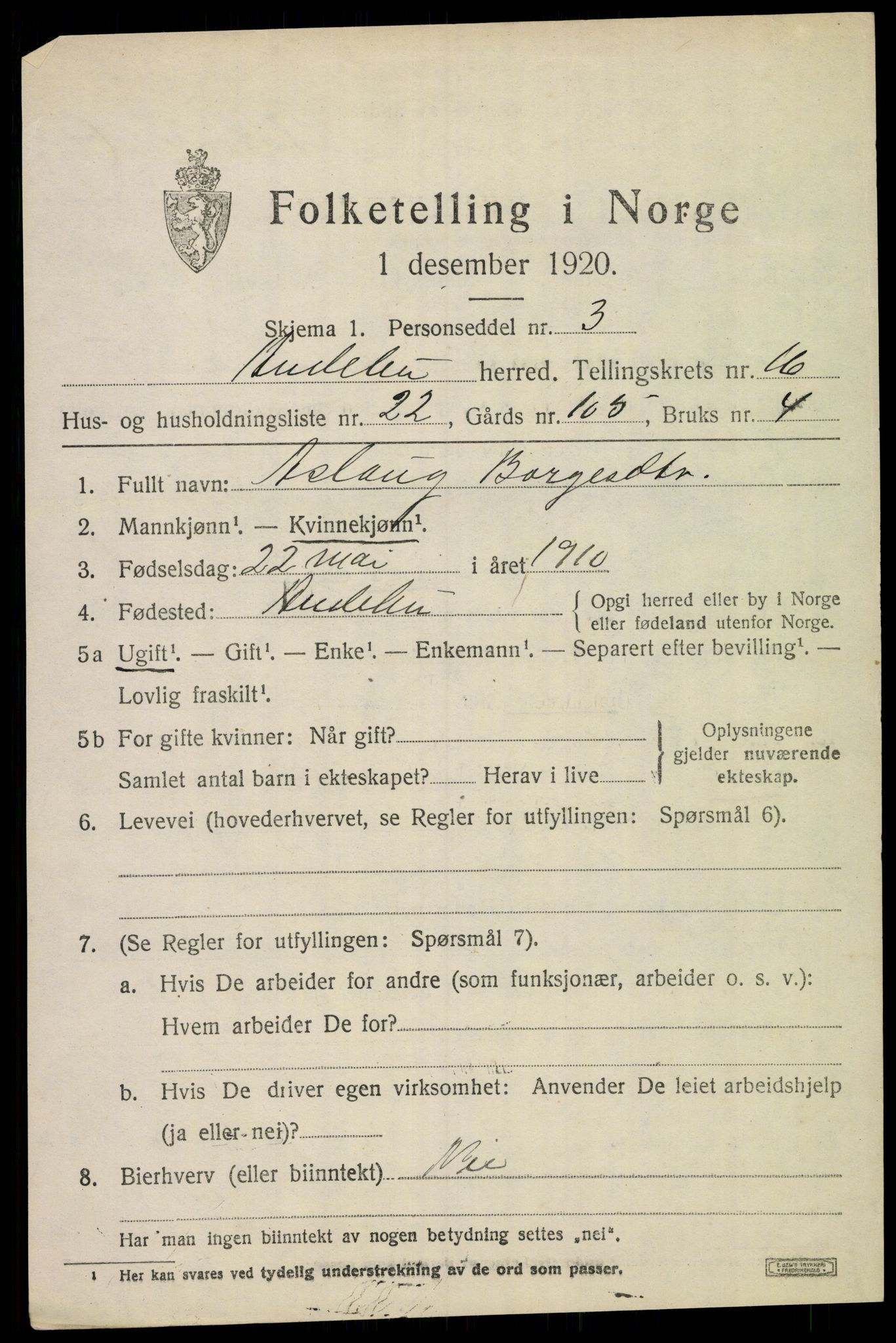SAKO, 1920 census for Andebu, 1920, p. 5708