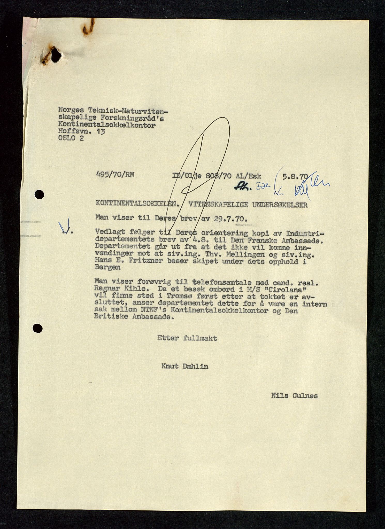 Industridepartementet, Oljekontoret, AV/SAST-A-101348/Da/L0004: Arkivnøkkel 711 - 712 Utvinningstillatelser, 1970-1971, p. 398