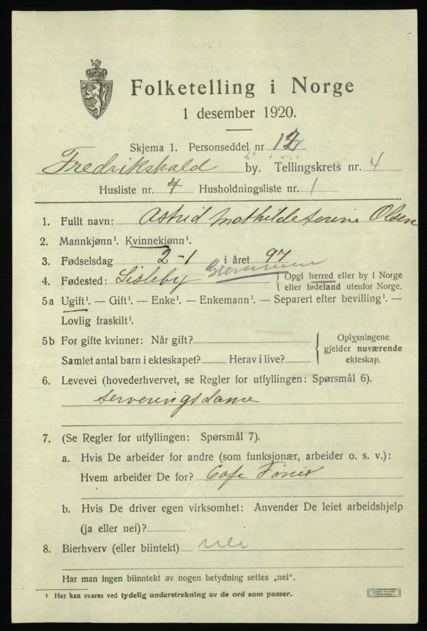 SAO, 1920 census for Fredrikshald, 1920, p. 11349