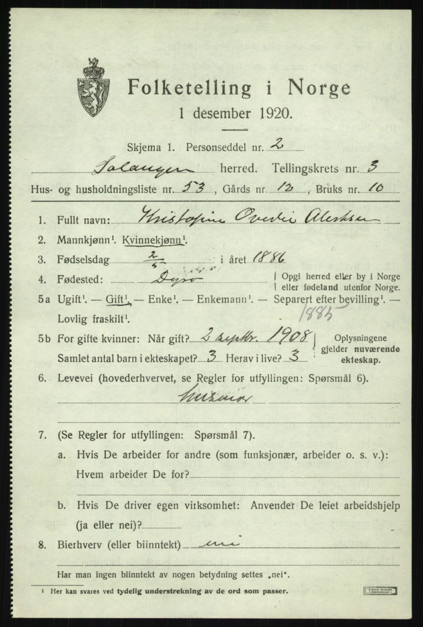 SATØ, 1920 census for Salangen, 1920, p. 2270