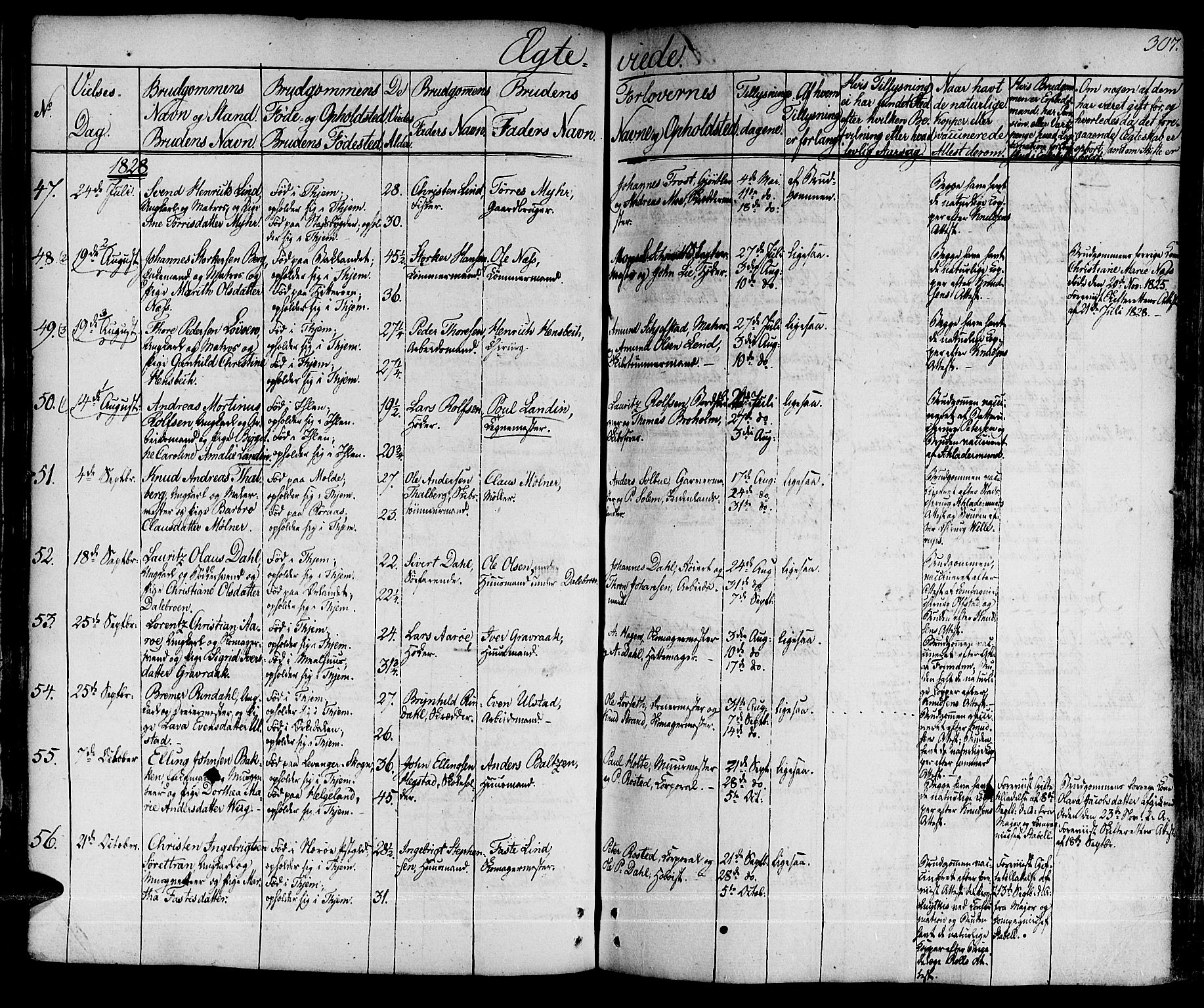 Ministerialprotokoller, klokkerbøker og fødselsregistre - Sør-Trøndelag, SAT/A-1456/601/L0045: Parish register (official) no. 601A13, 1821-1831, p. 307