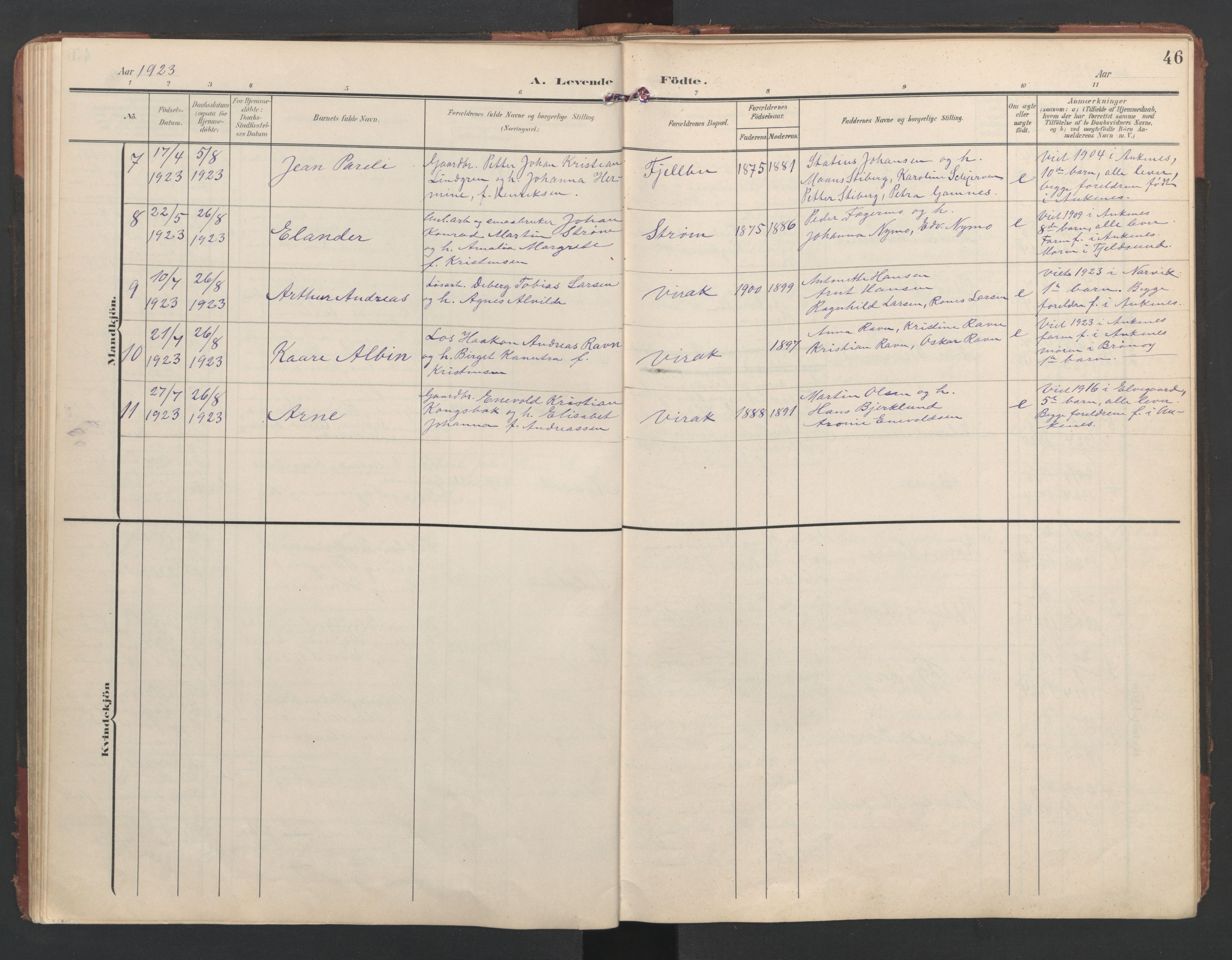 Ministerialprotokoller, klokkerbøker og fødselsregistre - Nordland, AV/SAT-A-1459/867/L0966: Parish register (copy) no. 867C01, 1904-1952, p. 46