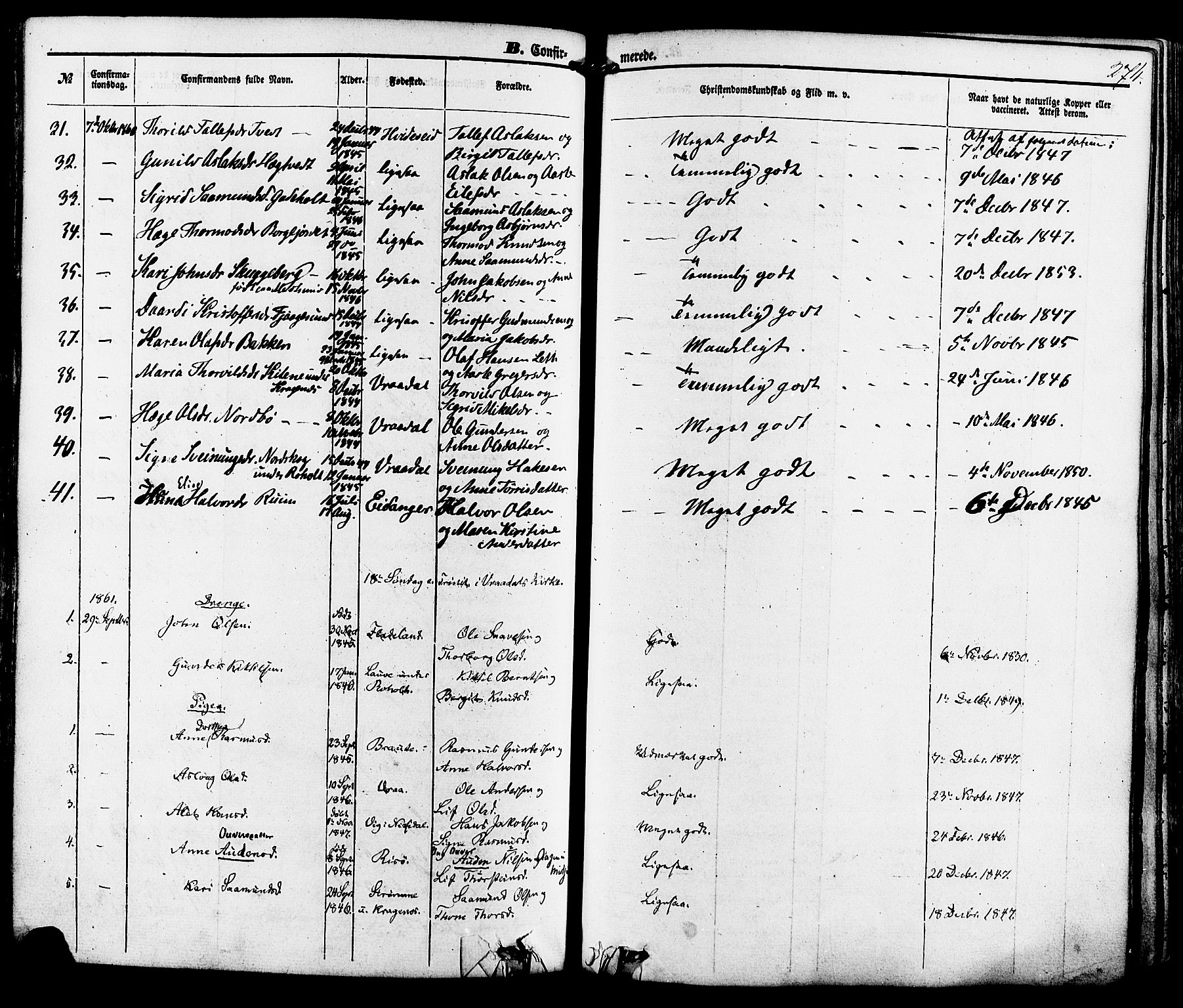 Kviteseid kirkebøker, SAKO/A-276/F/Fa/L0007: Parish register (official) no. I 7, 1859-1881, p. 274