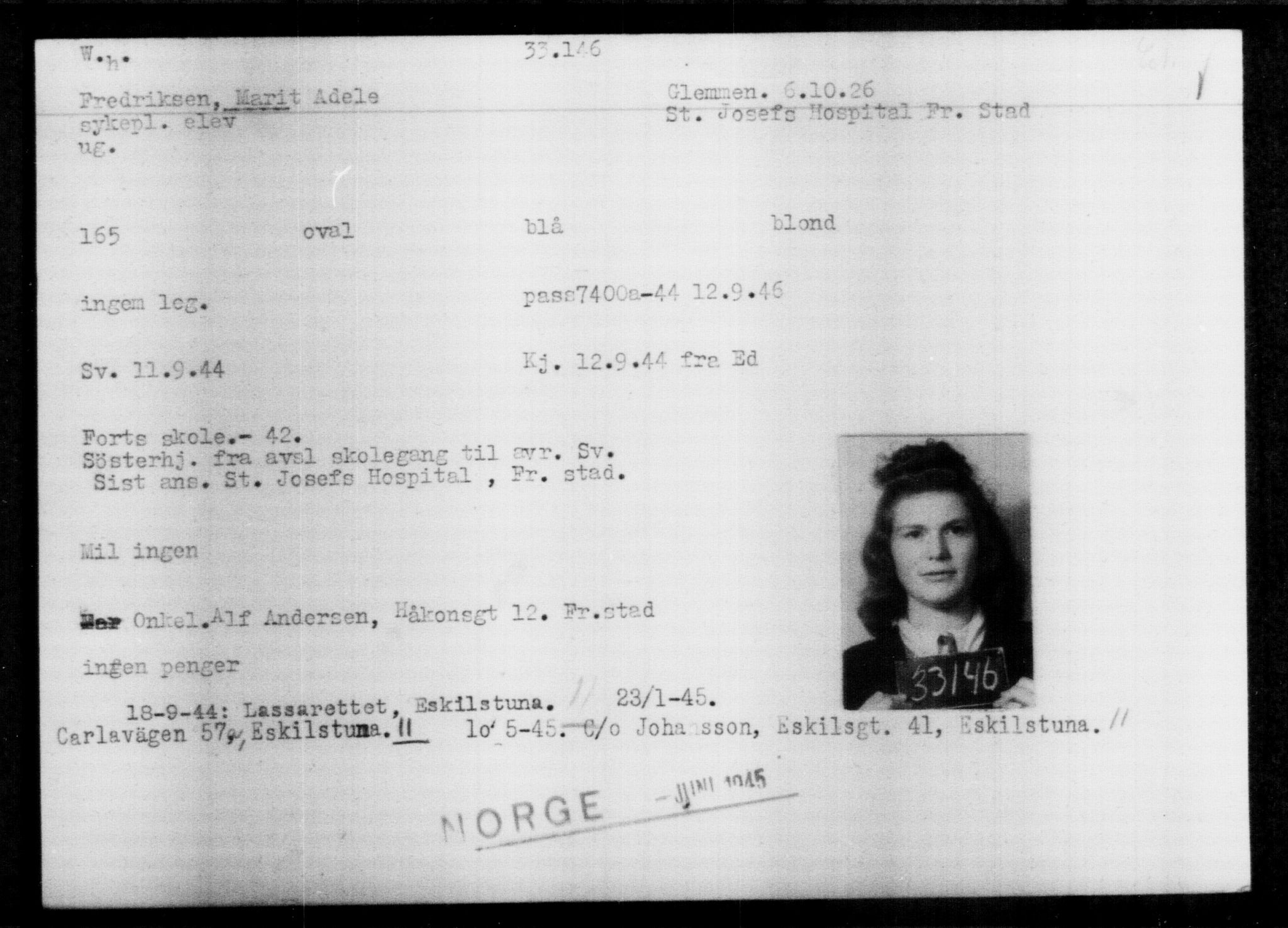 Utenriksstasjonene, Legasjonen i Stockholm, Flyktningkontoret, AV/RA-S-6753/V/Va/L0013: Kjesäterkartoteket, flyktninger med registreringsnr. 31500-34731, 1940-1945, p. 1731