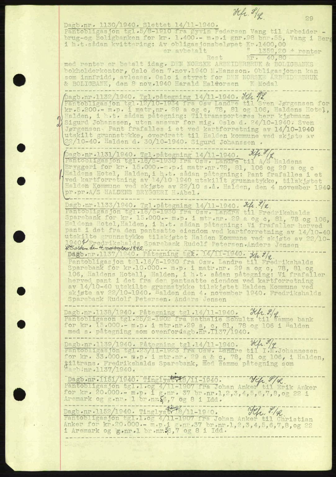 Idd og Marker sorenskriveri, AV/SAO-A-10283/G/Gb/Gbc/L0002: Mortgage book no. B4-9a, 1939-1945, Diary no: : 1130/1940