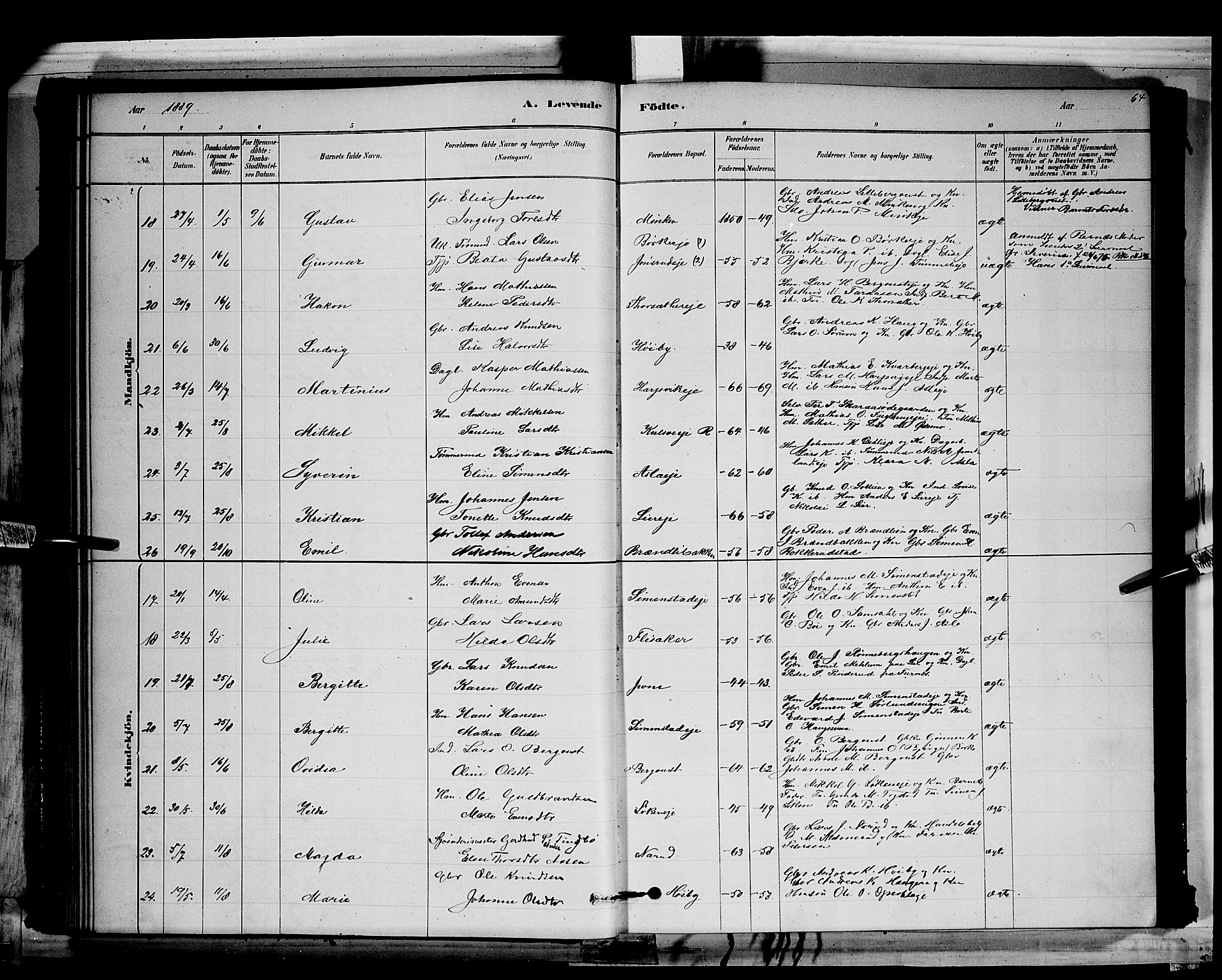 Ringsaker prestekontor, AV/SAH-PREST-014/L/La/L0011: Parish register (copy) no. 11, 1879-1890, p. 64