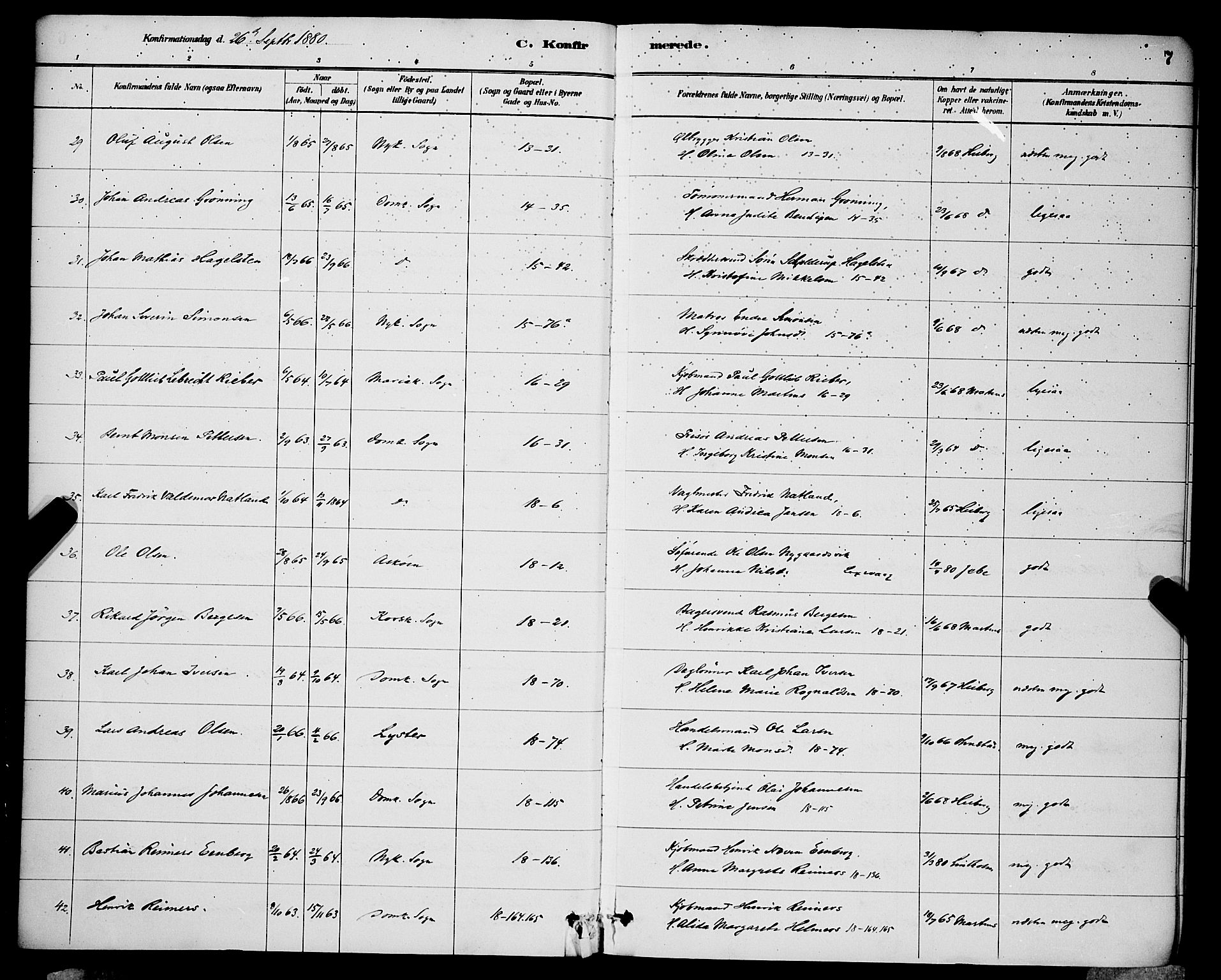 Domkirken sokneprestembete, AV/SAB-A-74801/H/Hab/L0024: Parish register (copy) no. C 4, 1880-1899, p. 7