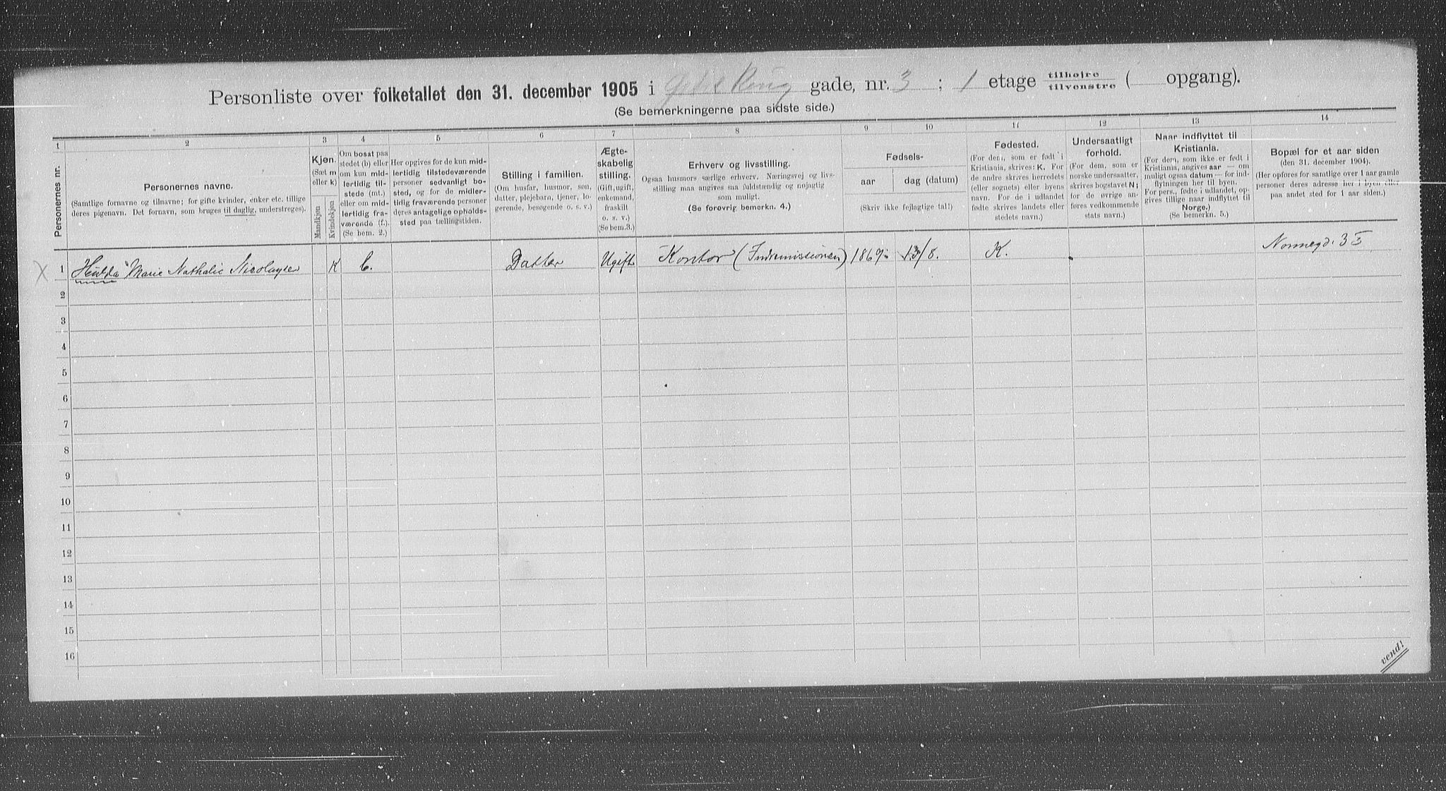 OBA, Municipal Census 1905 for Kristiania, 1905, p. 68037