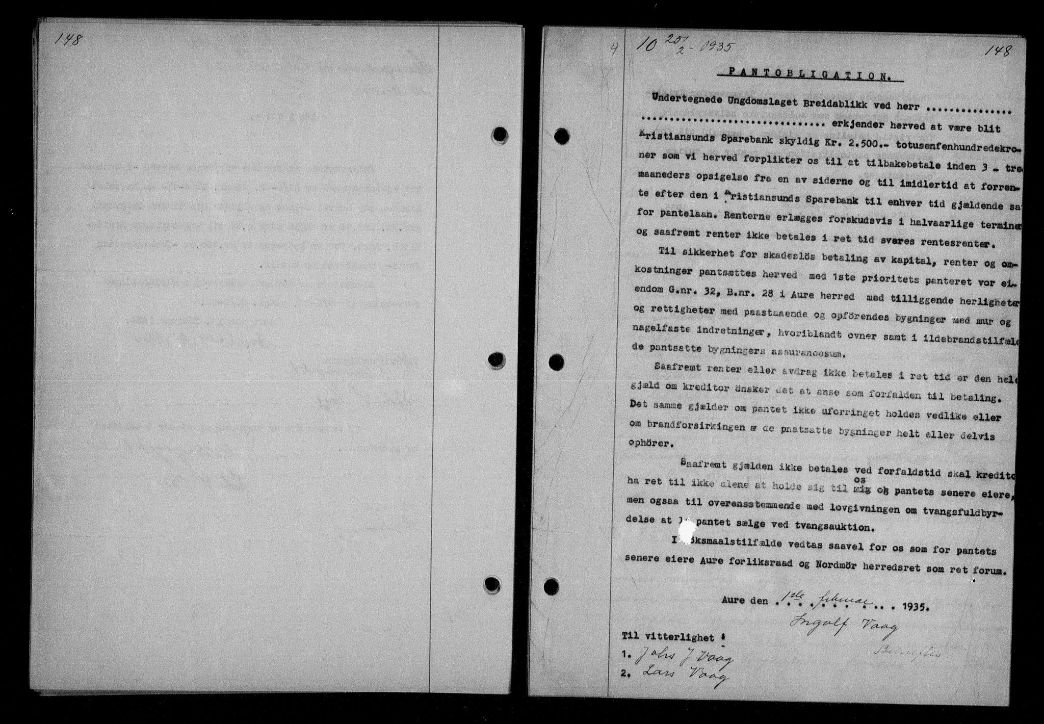 Nordmøre sorenskriveri, AV/SAT-A-4132/1/2/2Ca/L0084: Mortgage book no. 74, 1935-1935, Deed date: 25.02.1935