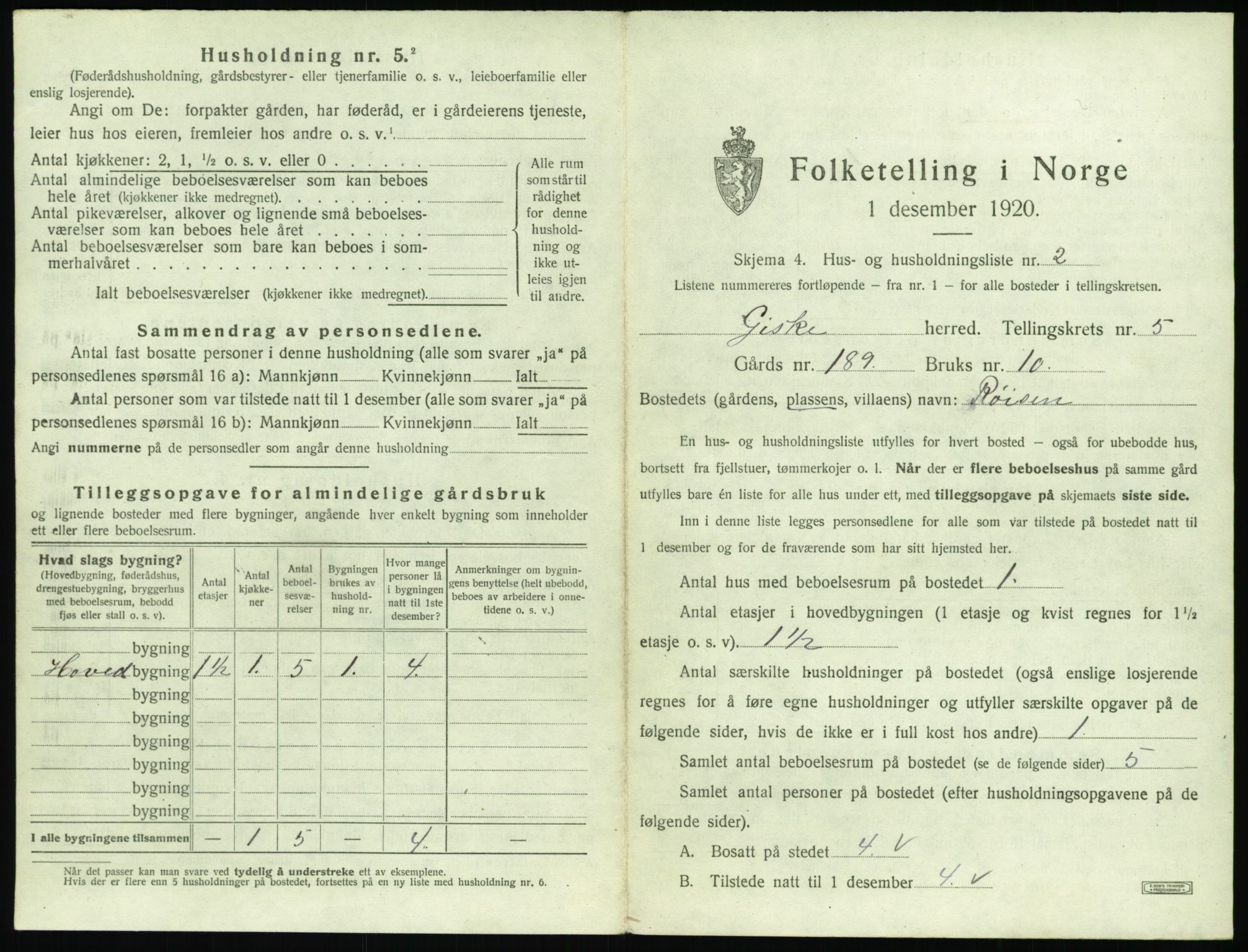 SAT, 1920 census for Giske, 1920, p. 420