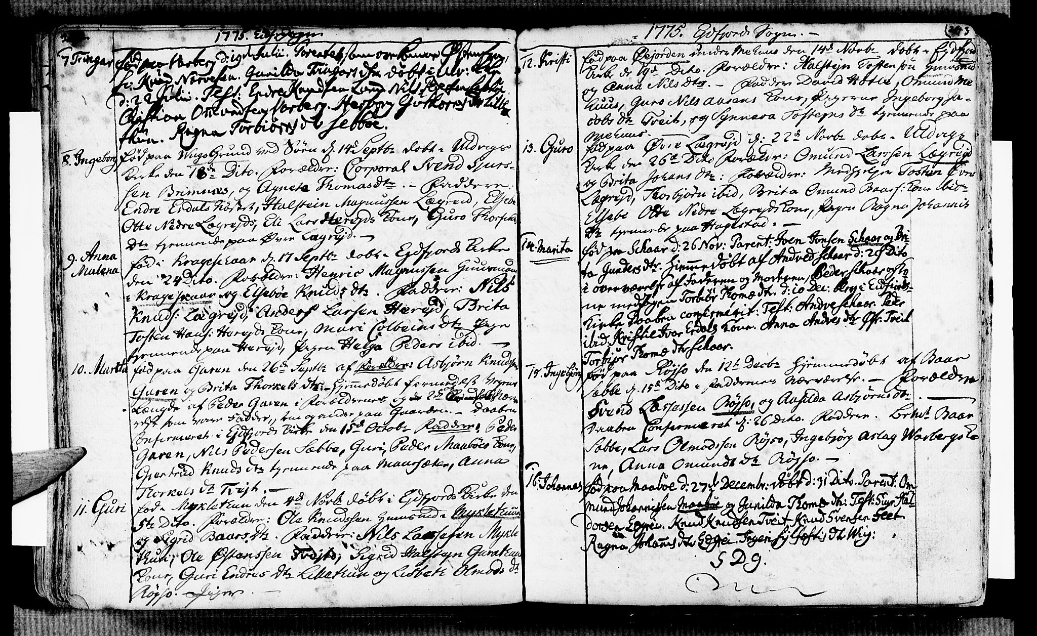 Ulvik sokneprestembete, AV/SAB-A-78801/H/Haa: Parish register (official) no. A 7, 1761-1792, p. 242-243