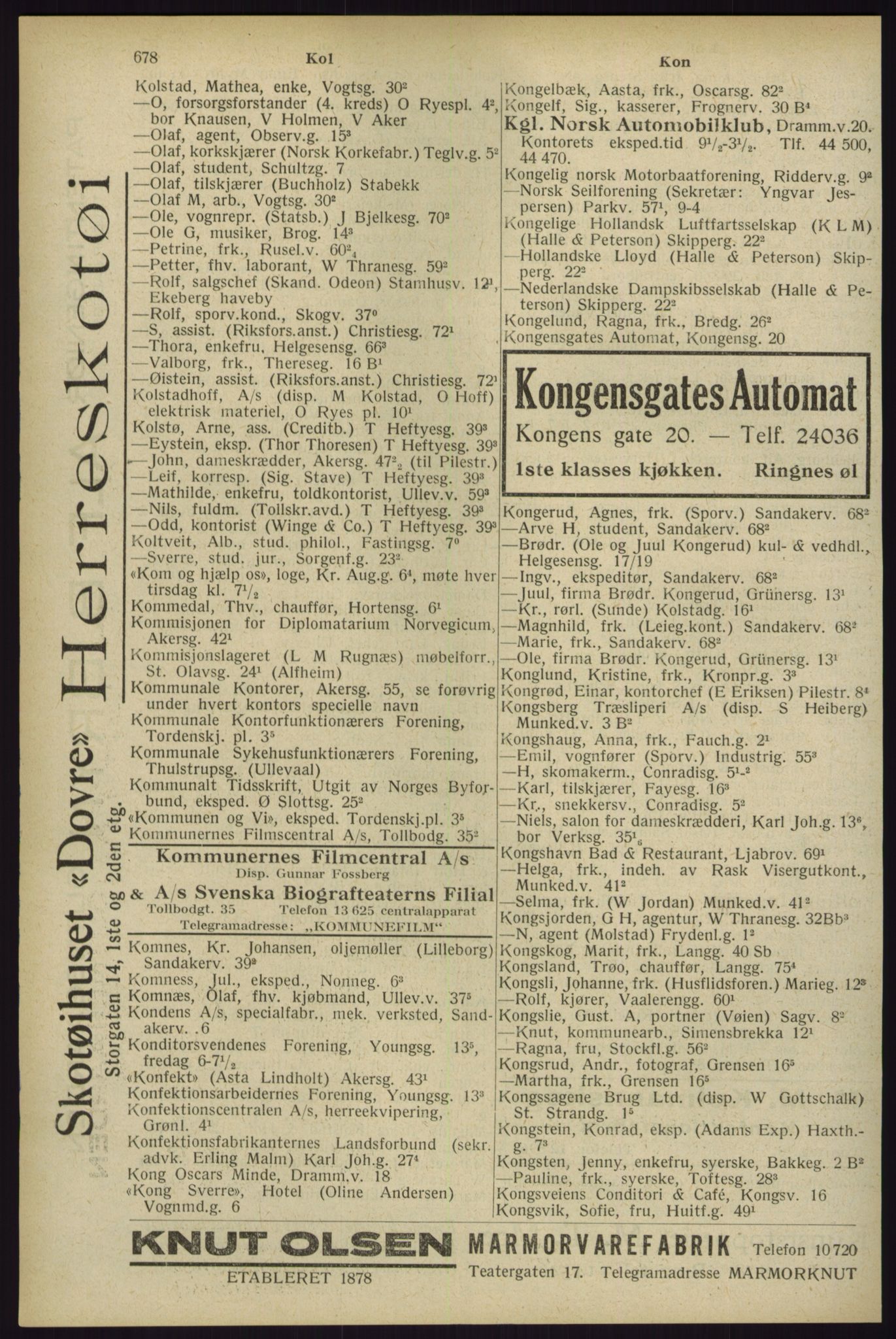 Kristiania/Oslo adressebok, PUBL/-, 1929, p. 678