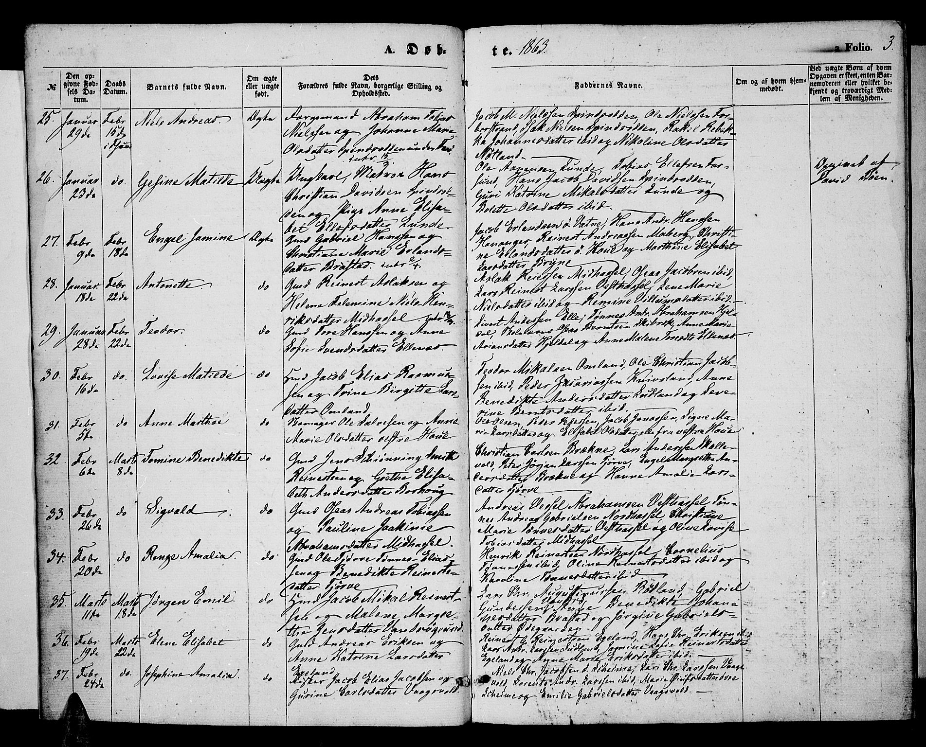 Lista sokneprestkontor, AV/SAK-1111-0027/F/Fb/L0003: Parish register (copy) no. B 3, 1862-1877, p. 3