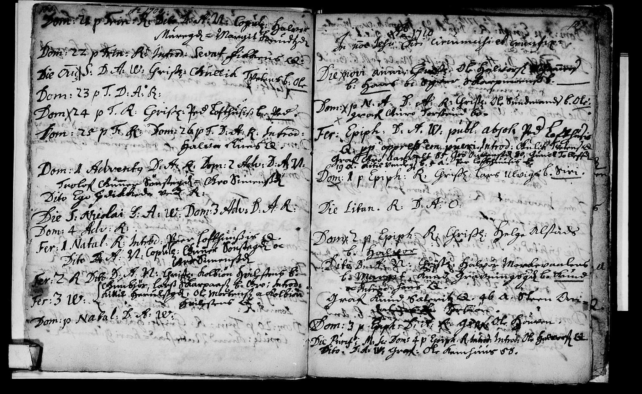 Rollag kirkebøker, SAKO/A-240/F/Fa/L0001: Parish register (official) no. I 1, 1708-1712, p. 166-167