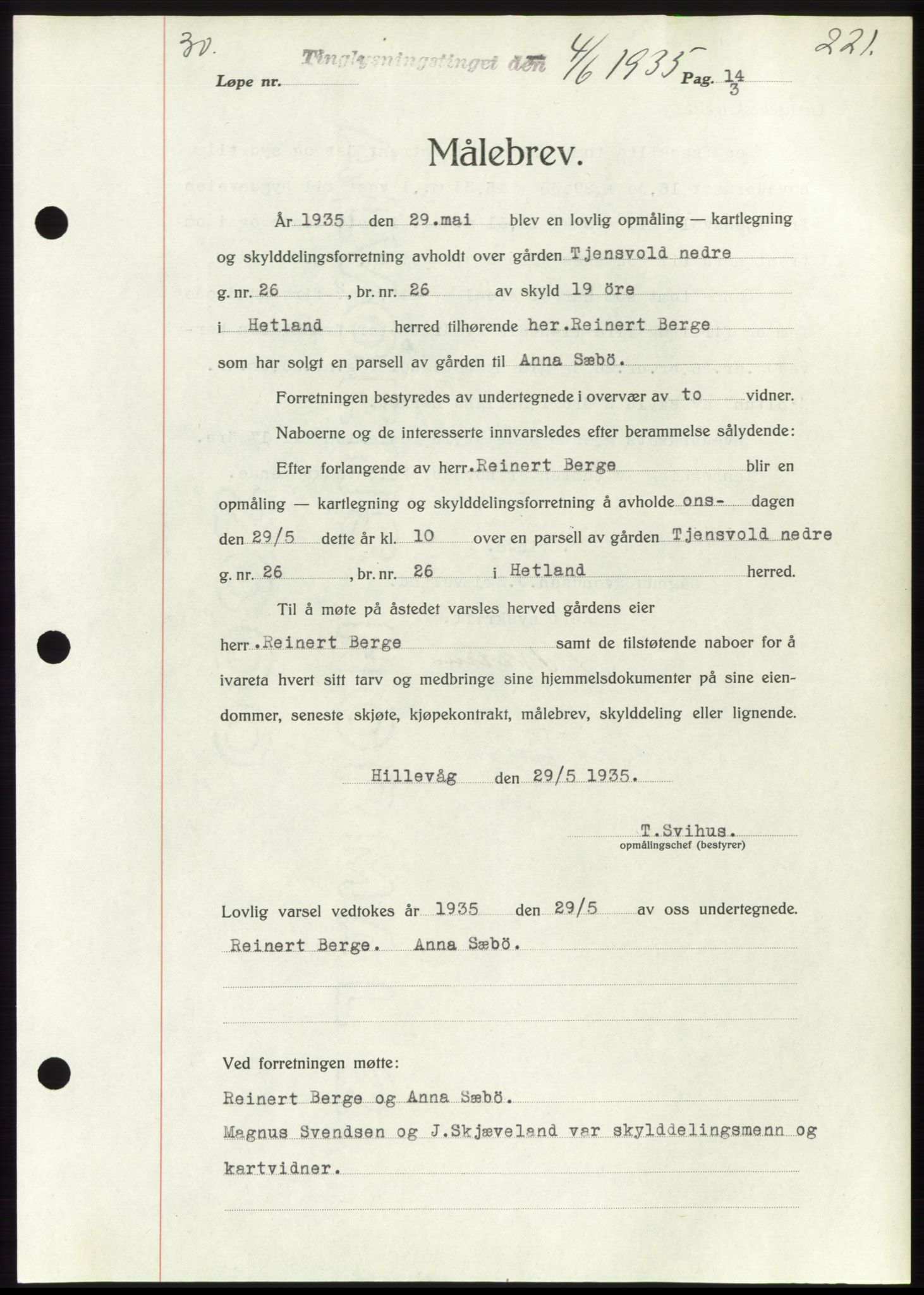 Jæren sorenskriveri, SAST/A-100310/03/G/Gba/L0063: Mortgage book no. 68, 1935-1935, Deed date: 04.06.1935