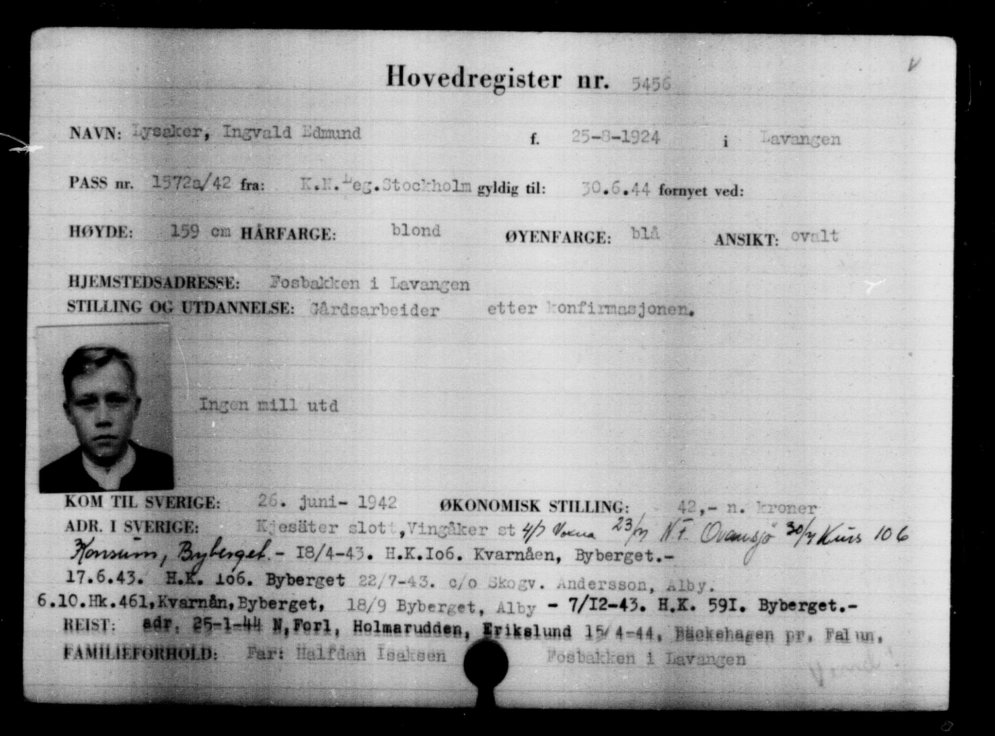 Utenriksstasjonene, Legasjonen i Stockholm, Flyktningkontoret, AV/RA-S-6753/V/Va/L0004: Kjesäterkartoteket, flyktninger med registreringsnr. 3496-6610, 1940-1945, p. 2261