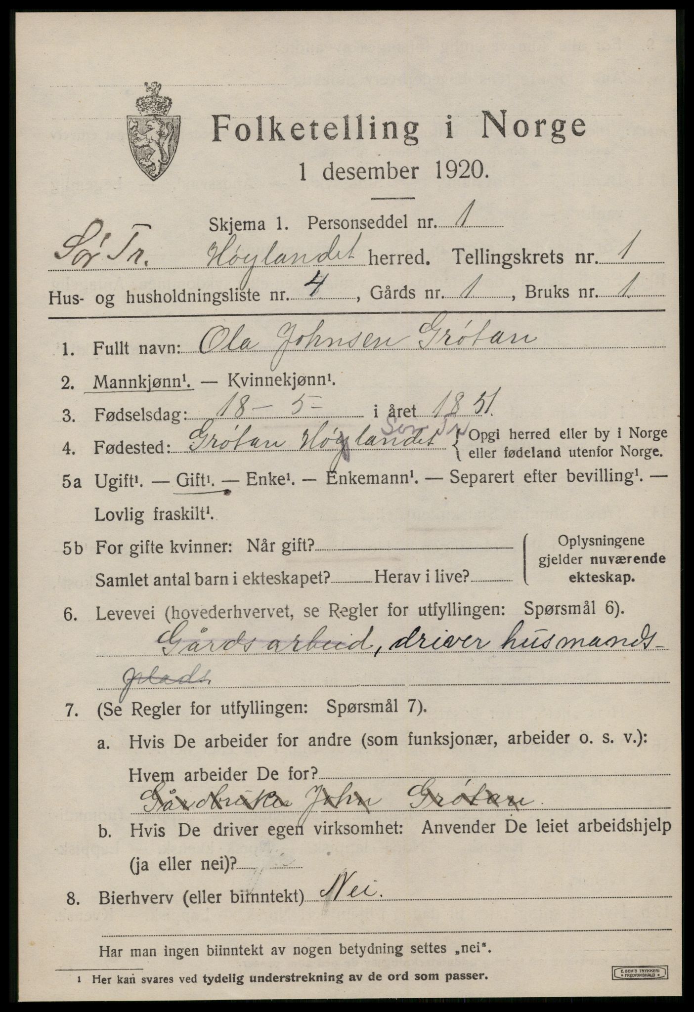 SAT, 1920 census for Hølonda, 1920, p. 421