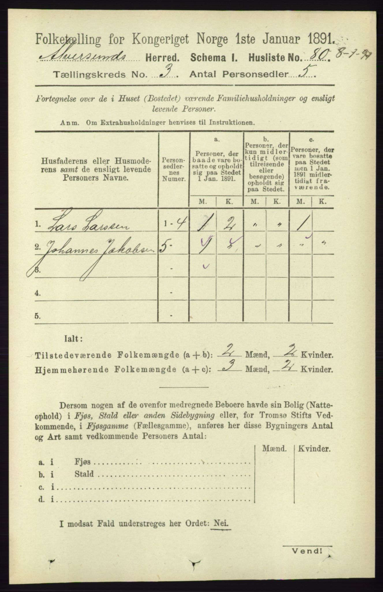 RA, 1891 census for 1257 Alversund, 1891, p. 1024