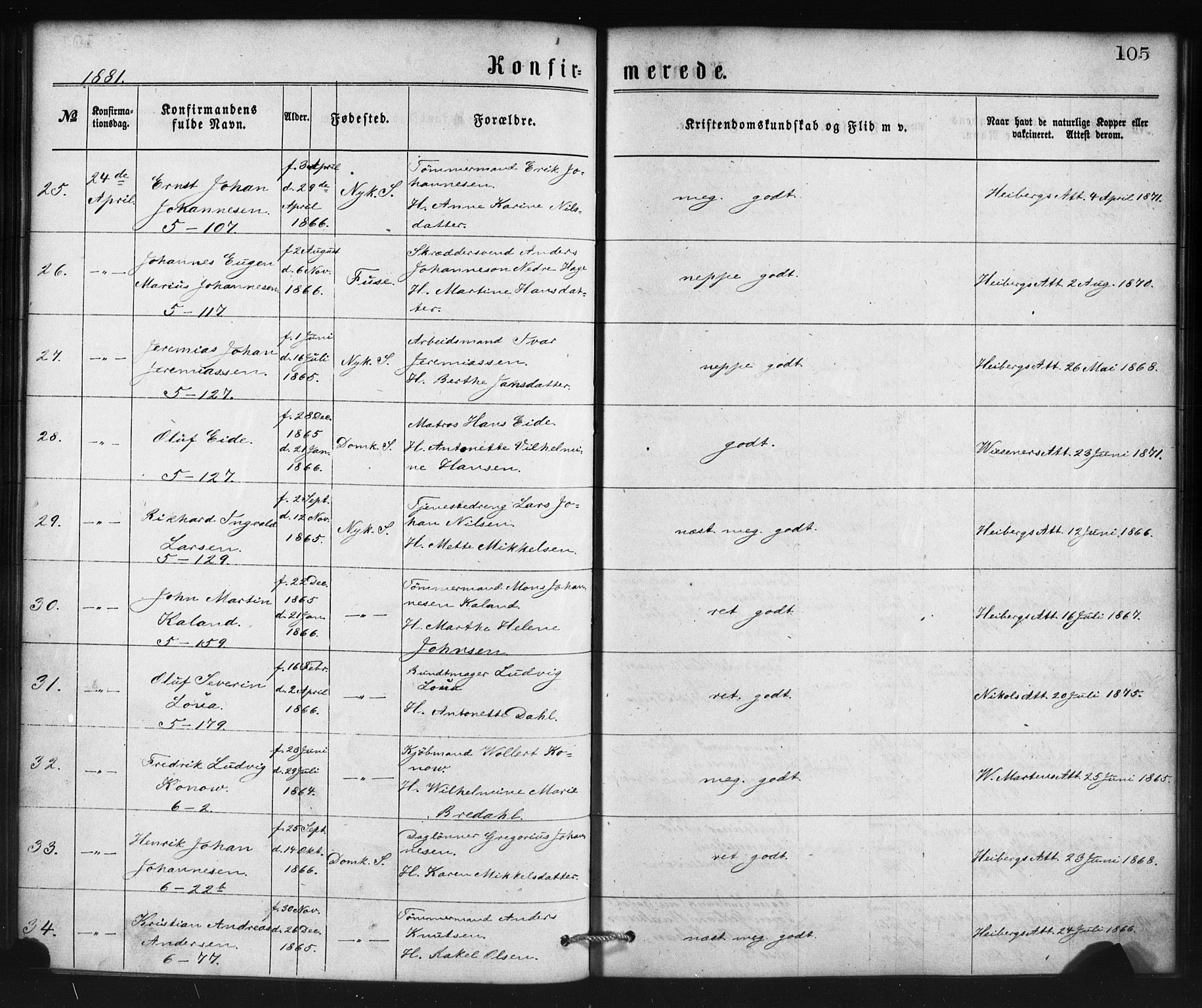 Nykirken Sokneprestembete, SAB/A-77101/H/Haa/L0025: Parish register (official) no. C 4, 1870-1886, p. 105