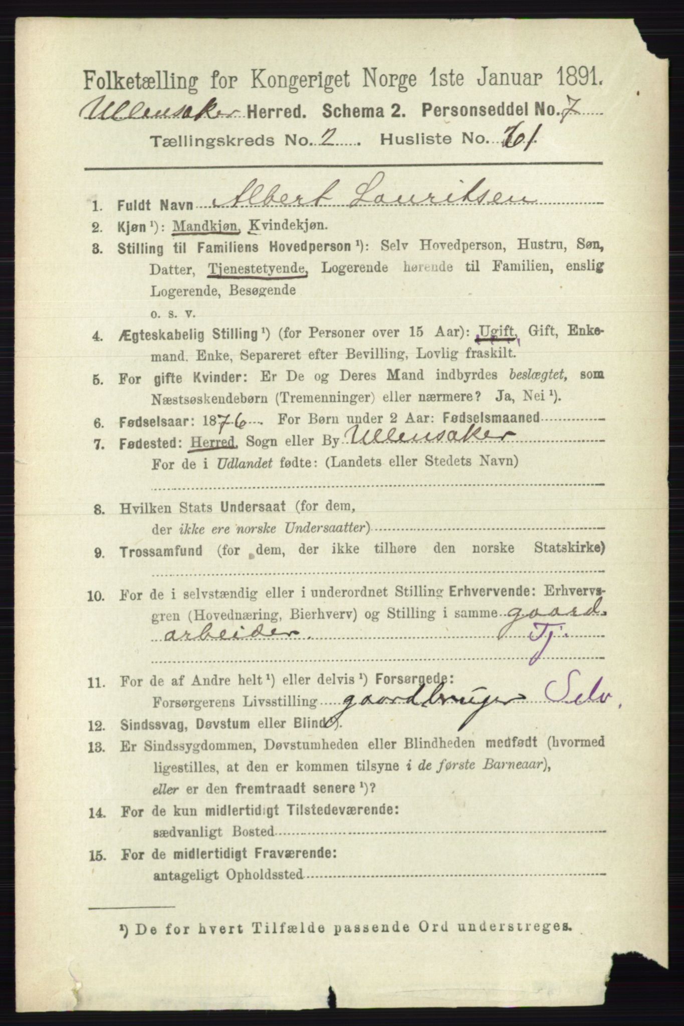 RA, 1891 census for 0235 Ullensaker, 1891, p. 1057