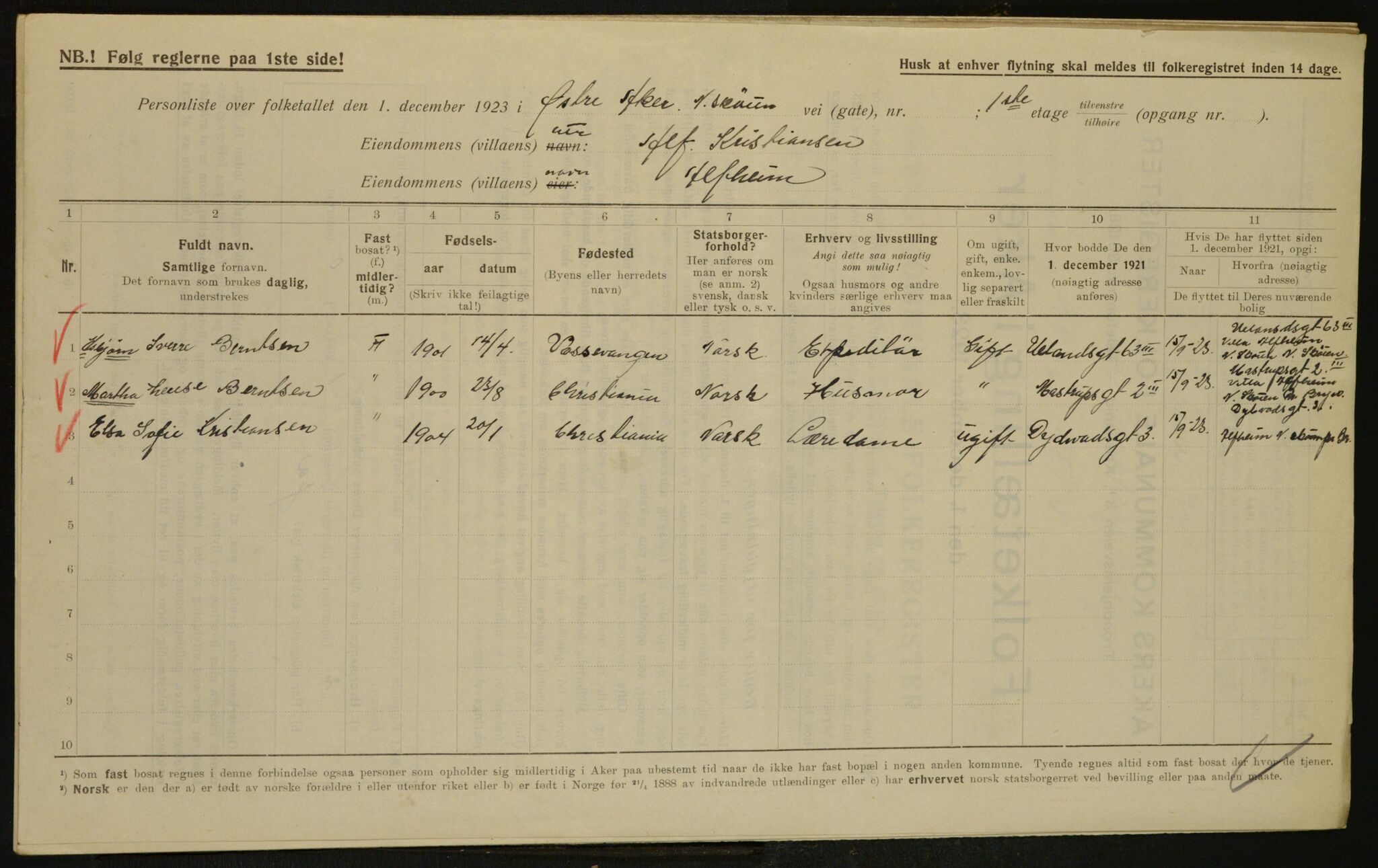 , Municipal Census 1923 for Aker, 1923, p. 30902