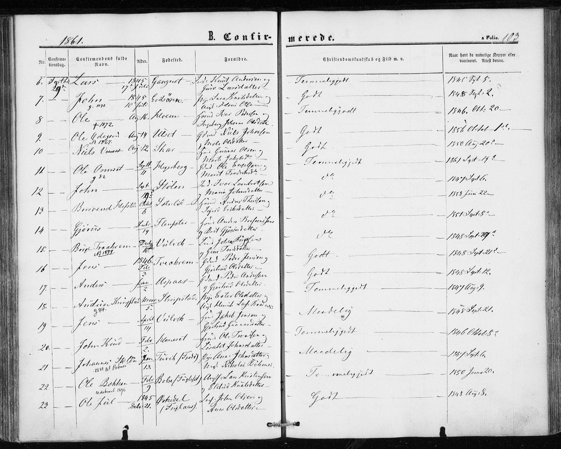 Ministerialprotokoller, klokkerbøker og fødselsregistre - Møre og Romsdal, AV/SAT-A-1454/586/L0985: Parish register (official) no. 586A11, 1857-1866, p. 103