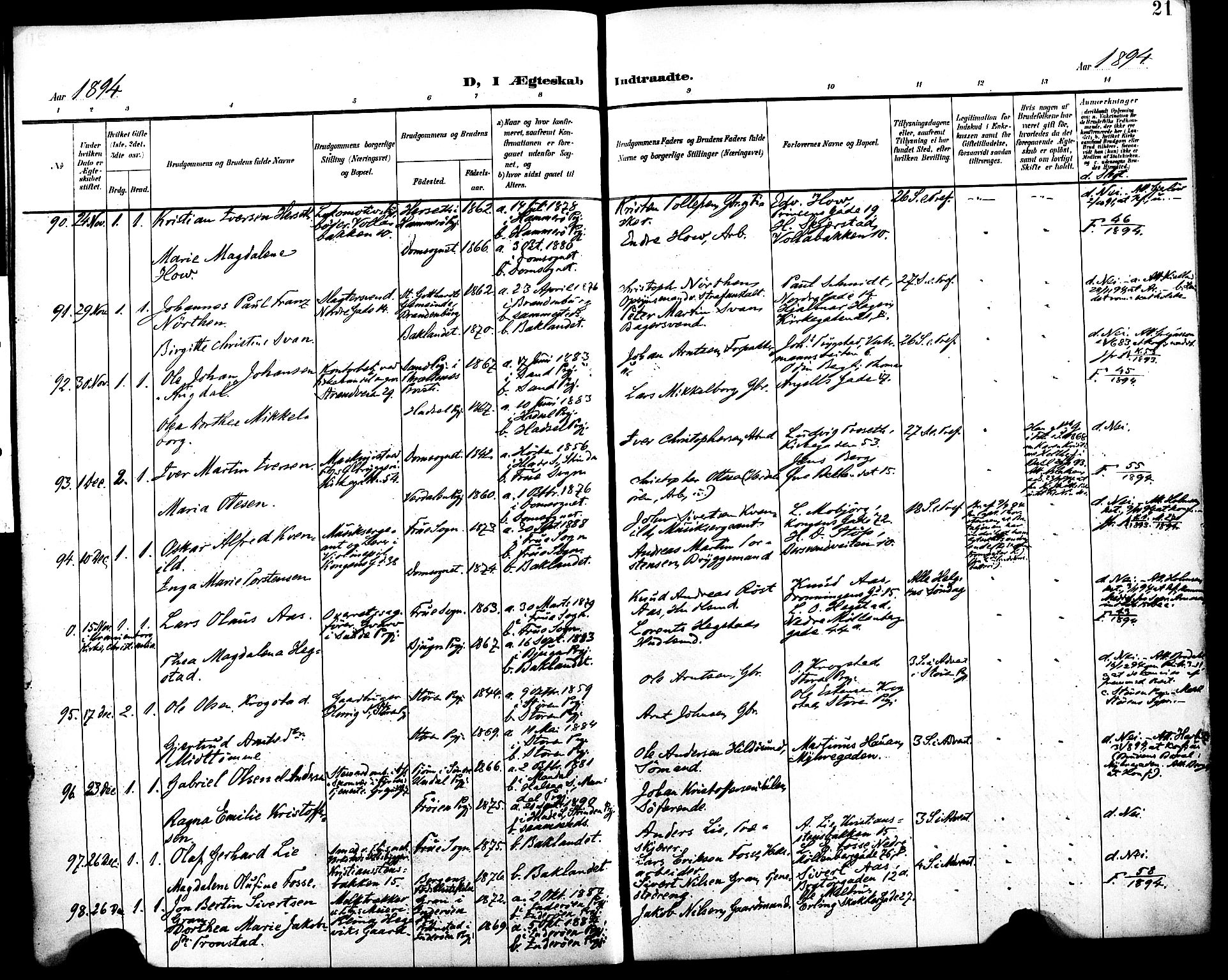 Ministerialprotokoller, klokkerbøker og fødselsregistre - Sør-Trøndelag, SAT/A-1456/604/L0198: Parish register (official) no. 604A19, 1893-1900, p. 21