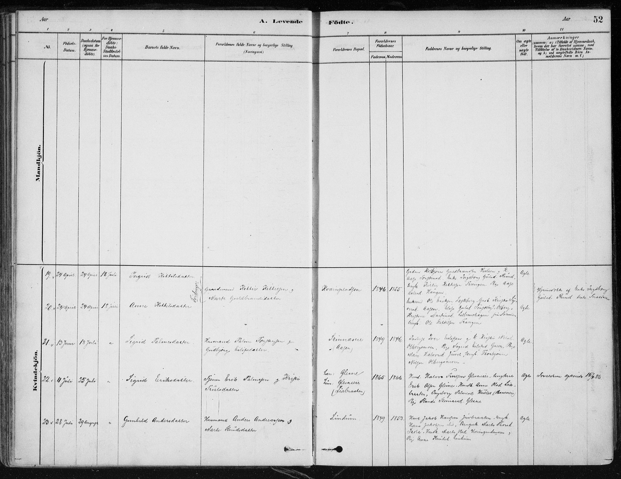 Krødsherad kirkebøker, AV/SAKO-A-19/F/Fa/L0005: Parish register (official) no. 5, 1879-1888, p. 52