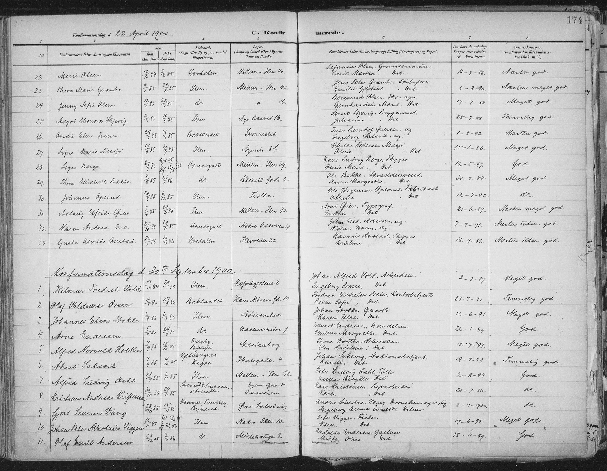 Ministerialprotokoller, klokkerbøker og fødselsregistre - Sør-Trøndelag, SAT/A-1456/603/L0167: Parish register (official) no. 603A06, 1896-1932, p. 174