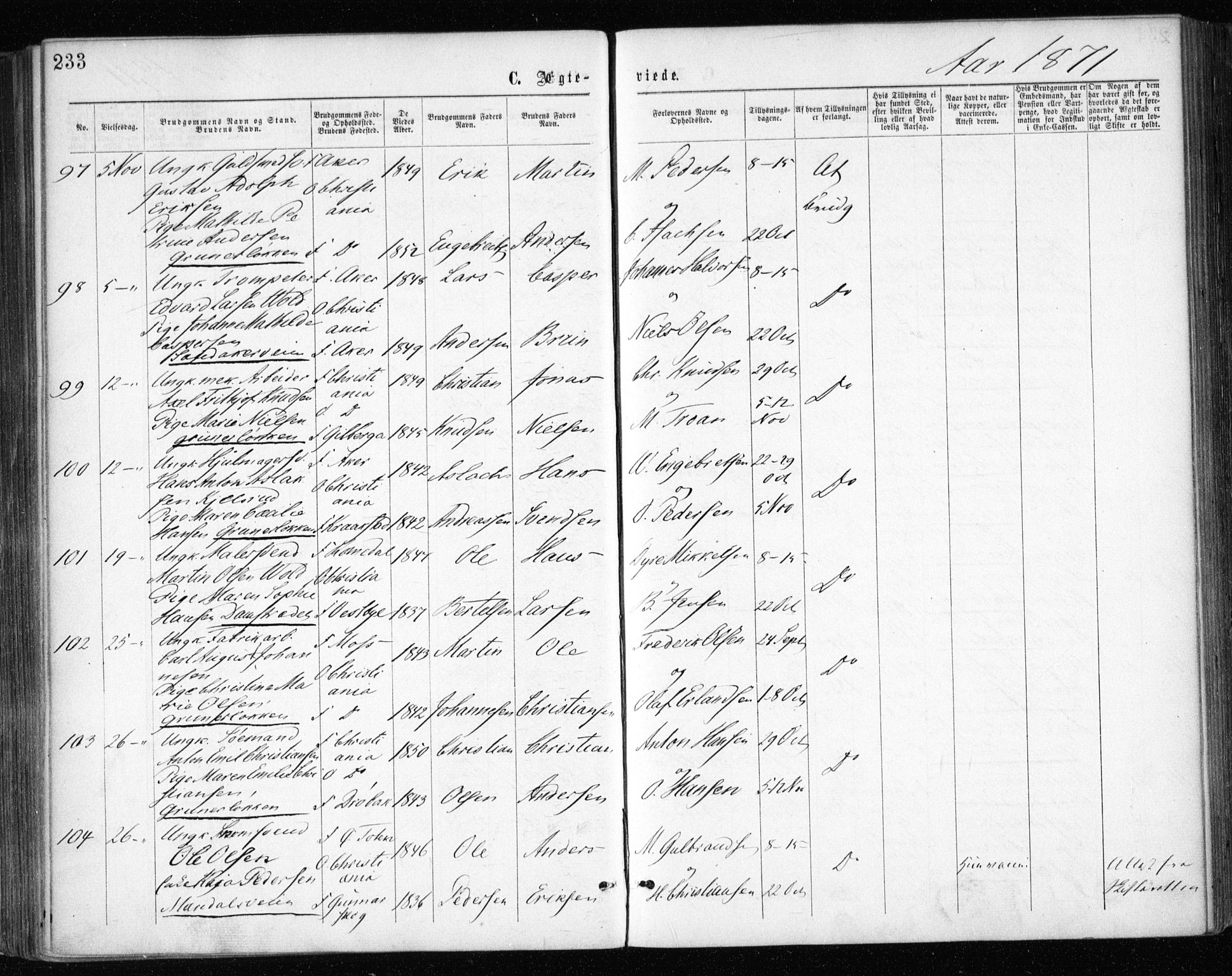 Gamle Aker prestekontor Kirkebøker, AV/SAO-A-10617a/F/L0003: Parish register (official) no. 3, 1865-1873, p. 233