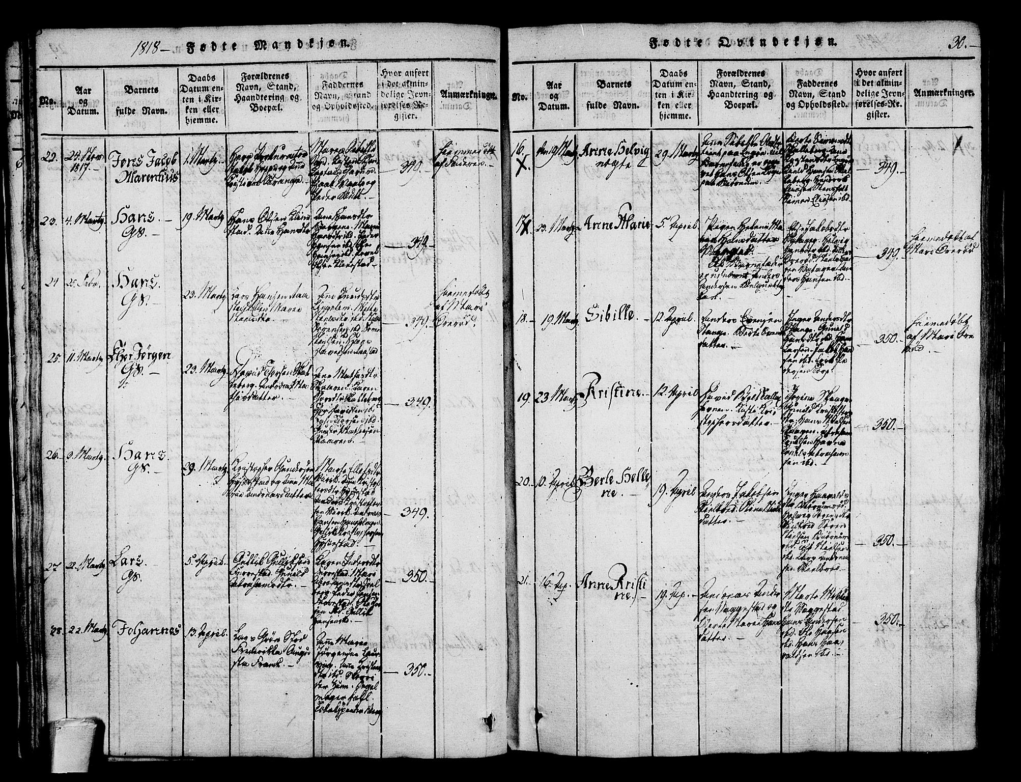 Sandar kirkebøker, AV/SAKO-A-243/F/Fa/L0004: Parish register (official) no. 4, 1814-1832, p. 30