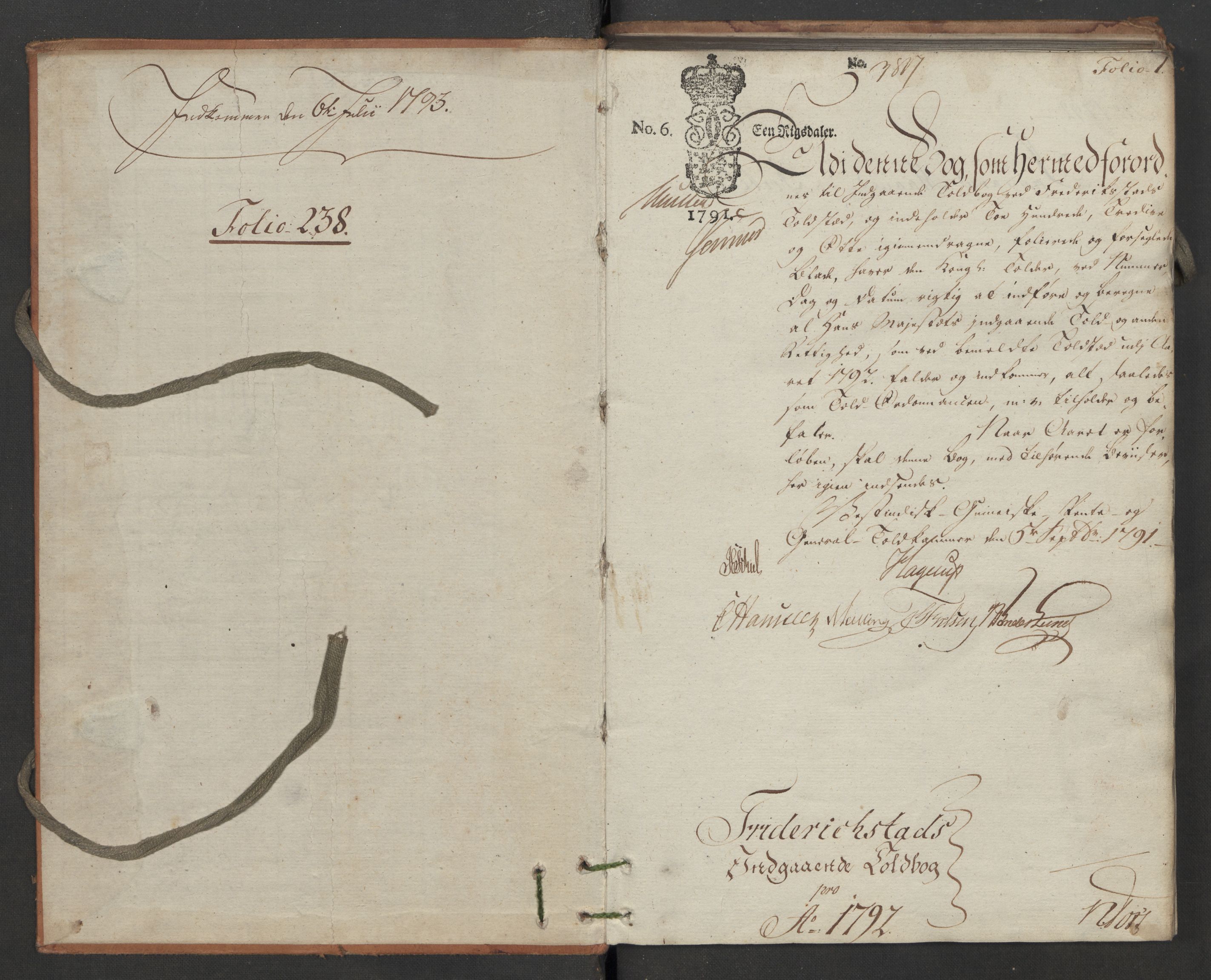 Generaltollkammeret, tollregnskaper, RA/EA-5490/R02/L0109/0001: Tollregnskaper Fredrikstad / Inngående tollbok, 1790-1792